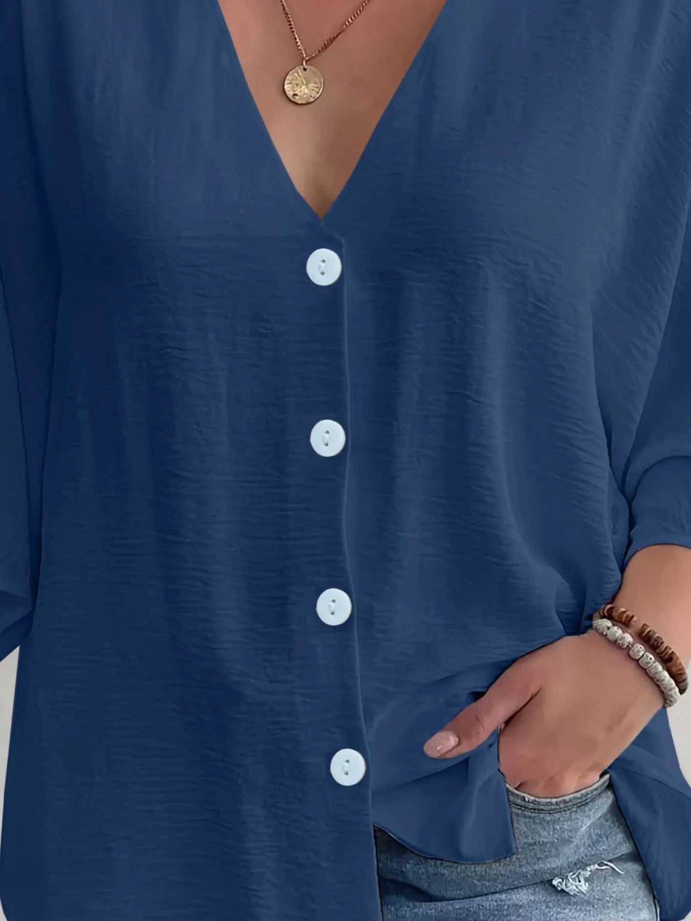 Full Size V-Neck Button Down Shirt Plus Size