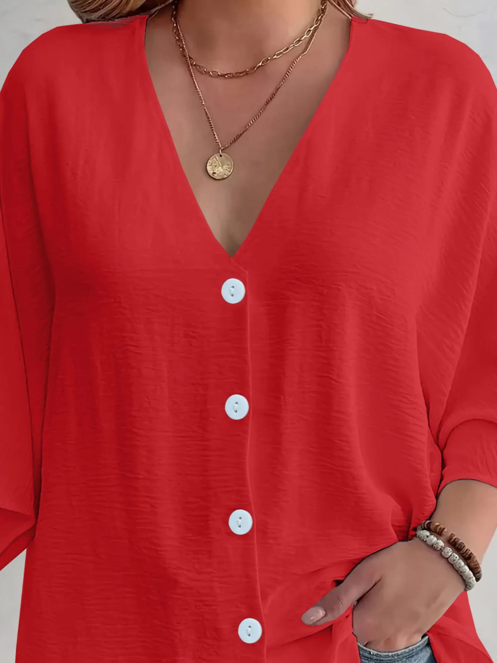 Full Size V-Neck Button Down Shirt Plus Size