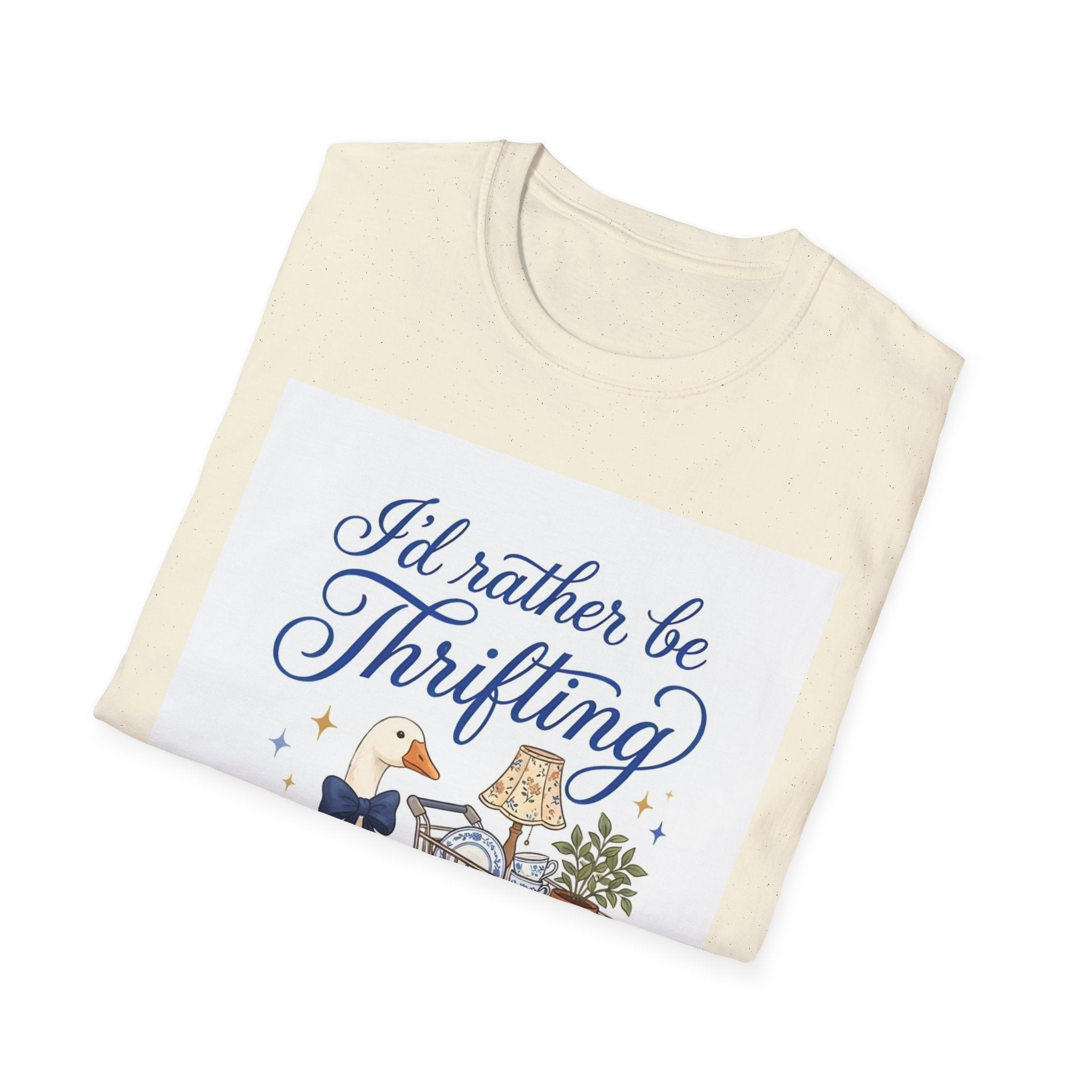 I'd Rather Be Thrifting T-Shirt — Cute Goose & Shopping Cart Vintage Graphic Tee