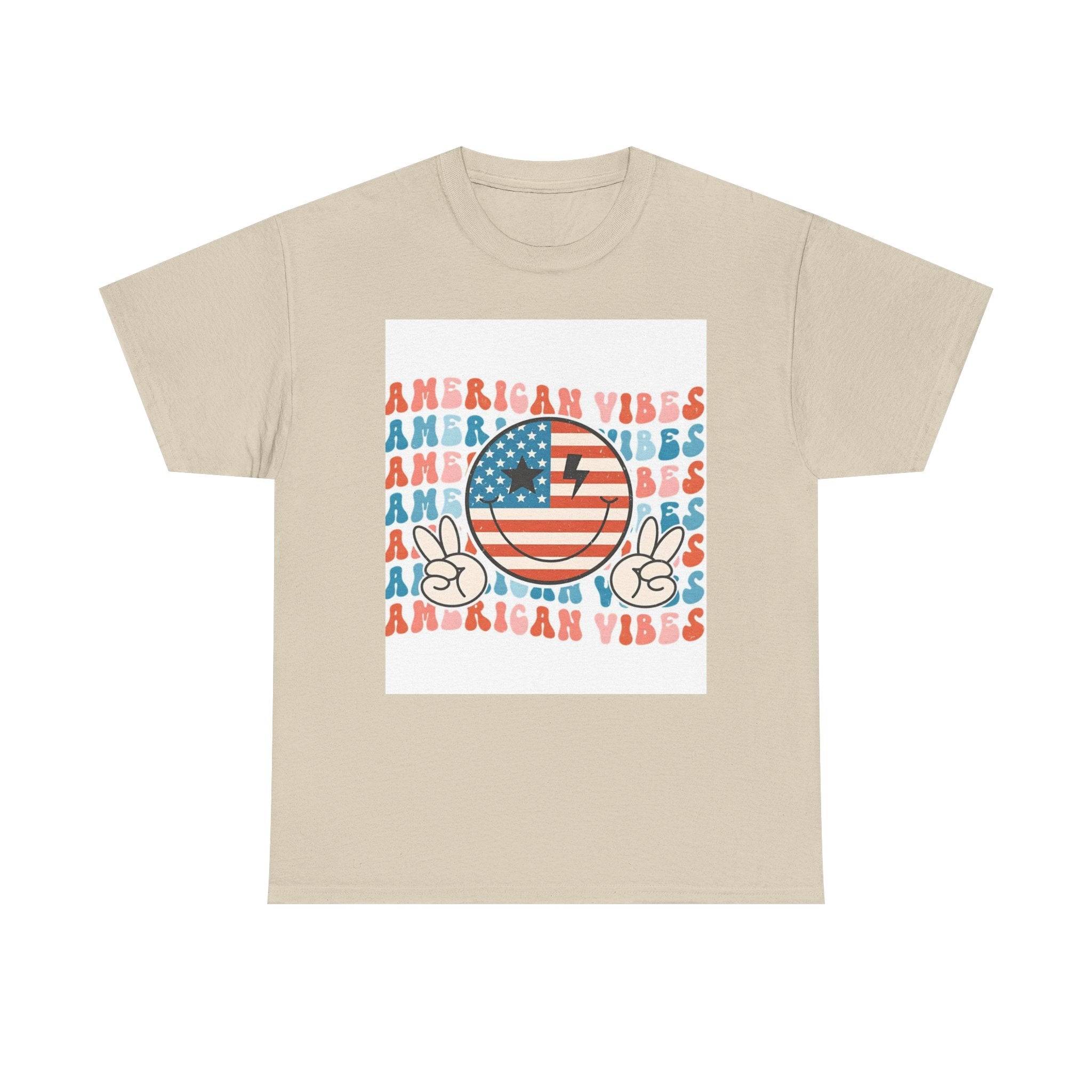 American Vibes T-Shirt — Retro Peace Smile Flag Graphic Tee for 4th of July & Summer
