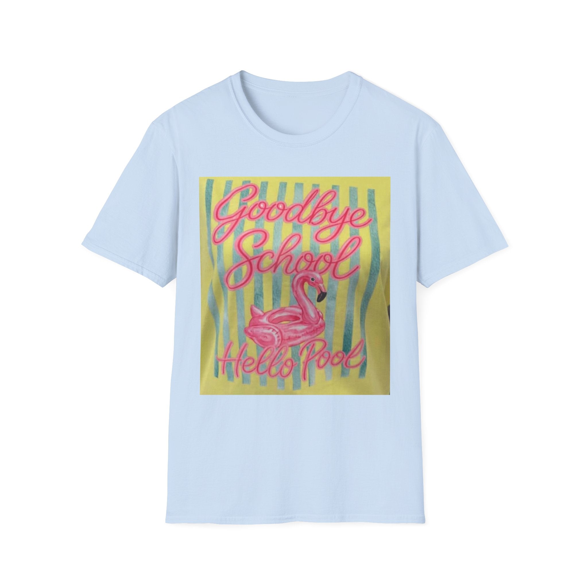 Goodbye School Hello Pool T-Shirt — Pink Flamingo Summer Graduation Tee