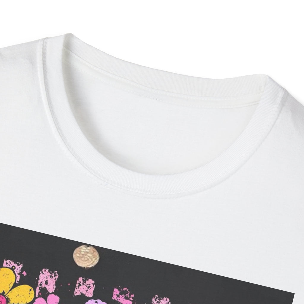 Pink Floral Smiley T-Shirt — Retro Distressed Smiley Face with Flowers
