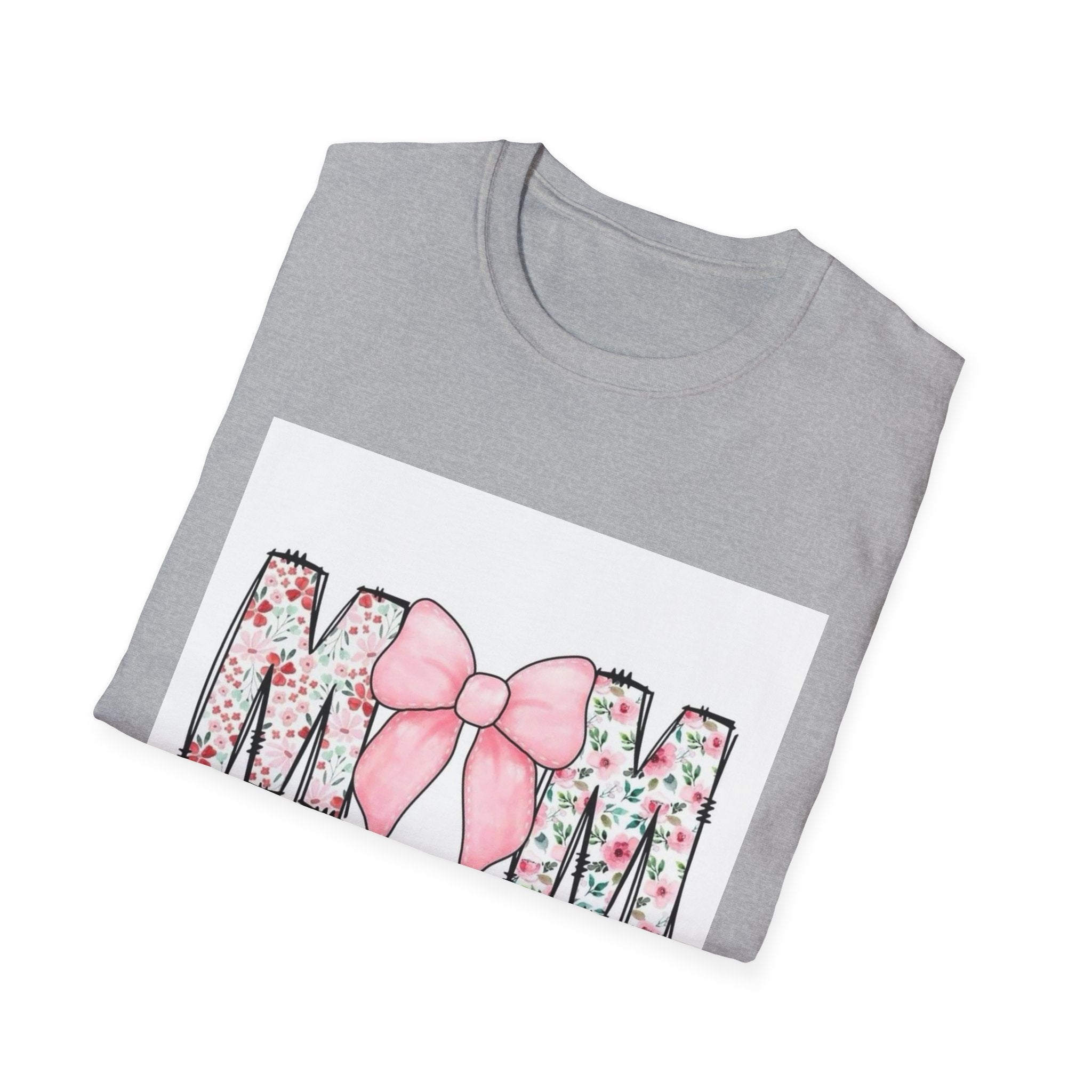 Mom Floral Bow T-Shirt — "She is clothed in gratitude, counting blessings every day"