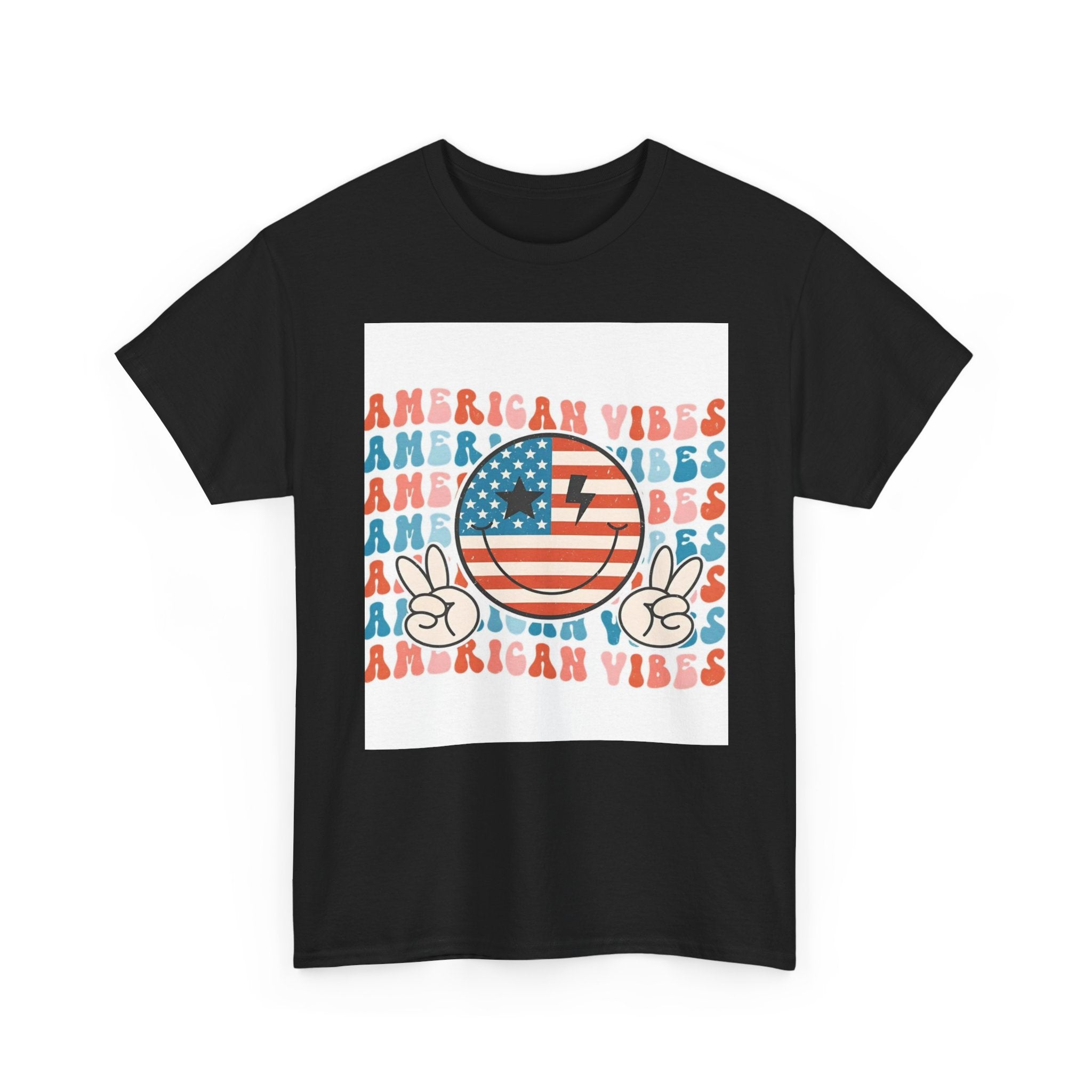 American Vibes T-Shirt — Retro Peace Smile Flag Graphic Tee for 4th of July & Summer