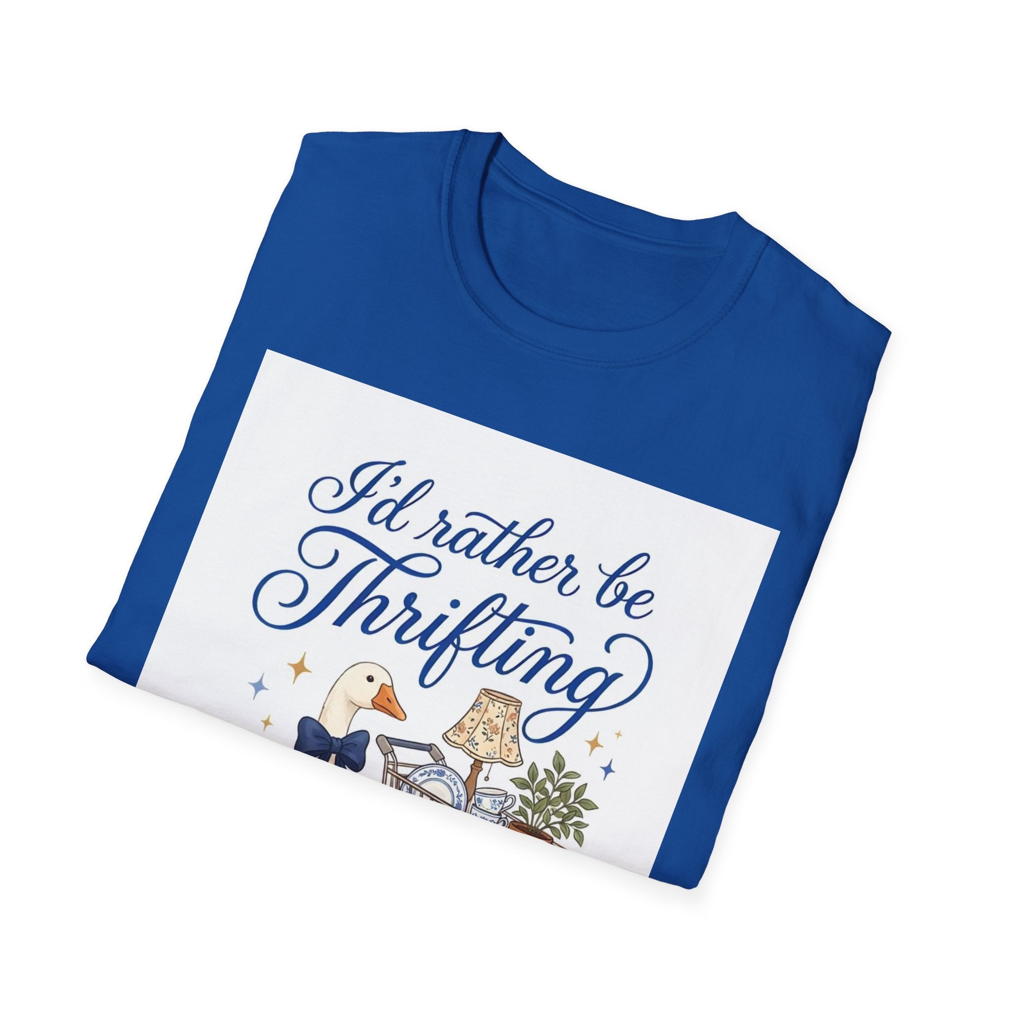I'd Rather Be Thrifting T-Shirt — Cute Goose & Shopping Cart Vintage Graphic Tee