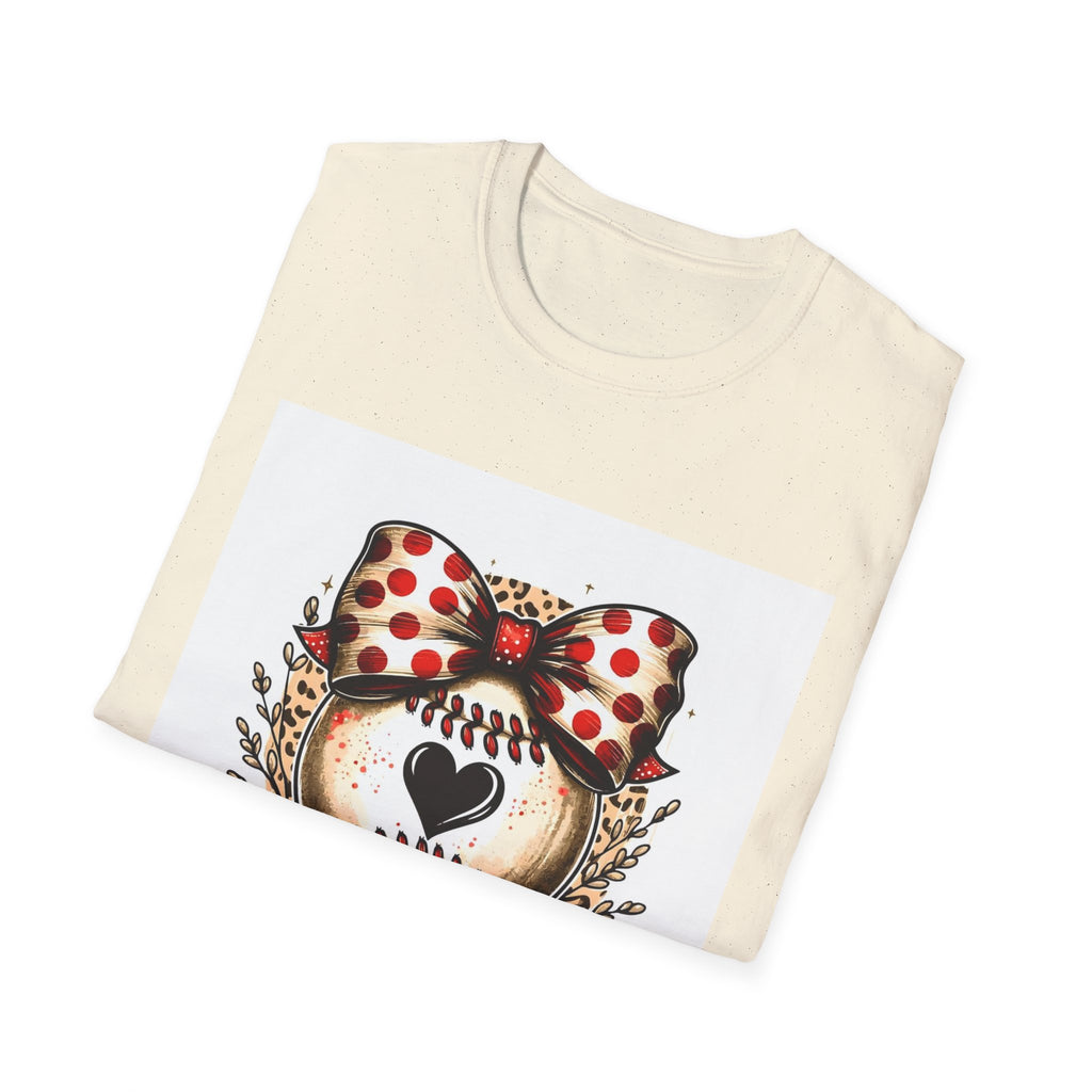 Mama Baseball Heart Tee — Cute Polka Dot Bow Softstyle T-Shirt