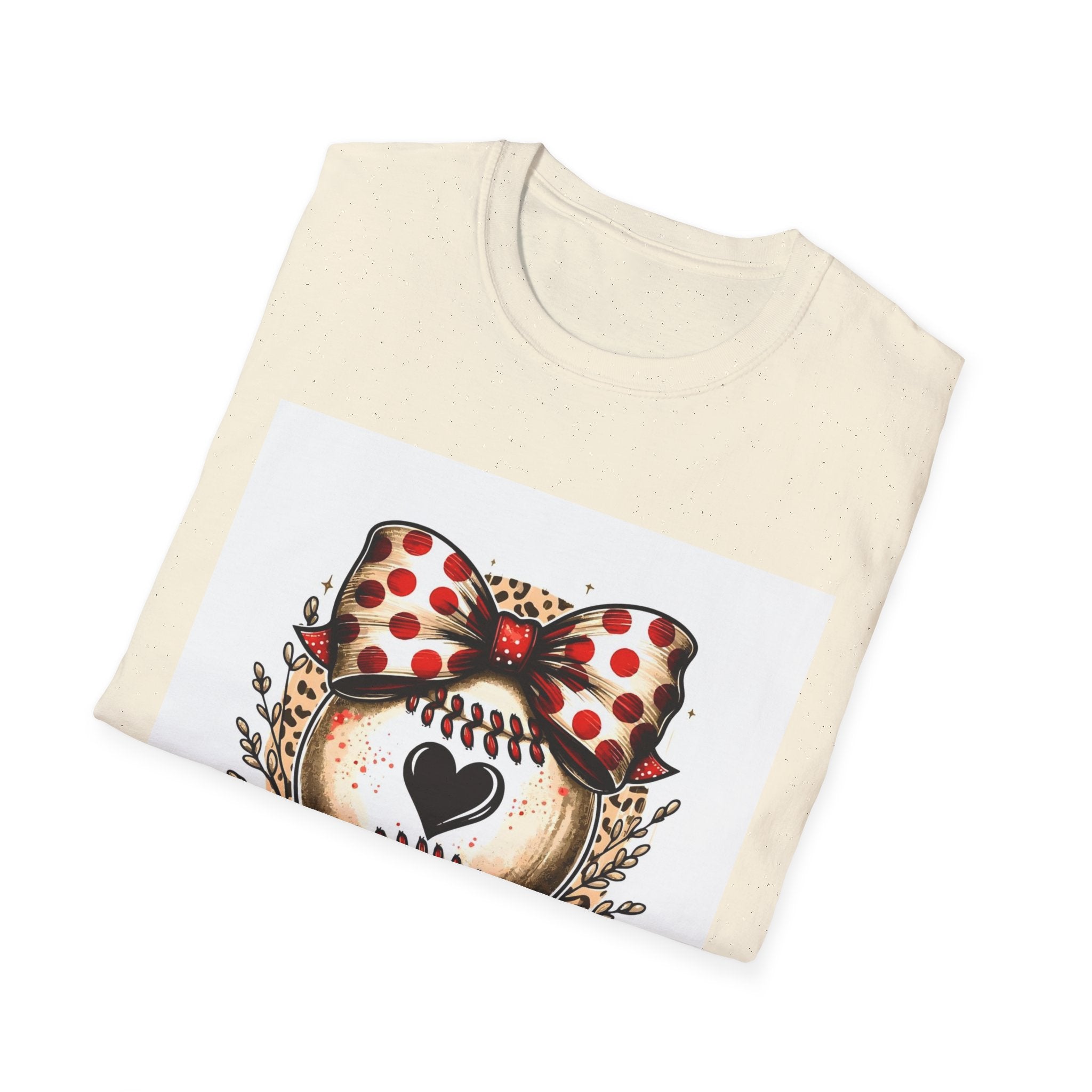 Mama Baseball Heart Tee — Cute Polka Dot Bow Softstyle T-Shirt