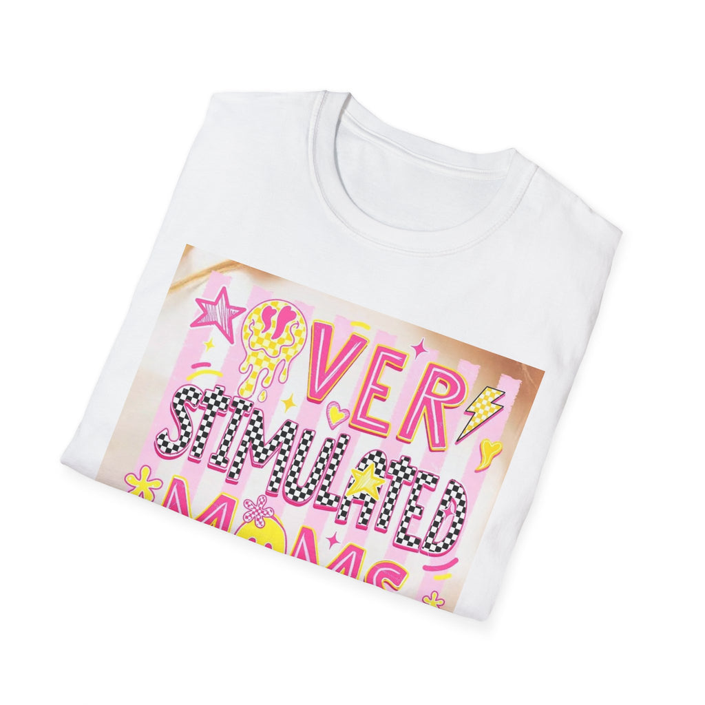 “Overstimulated Moms Club” Graphic T-Shirt — Funny Mom Gift, Bright Retro Doodle Design