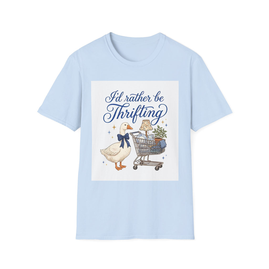 I'd Rather Be Thrifting T-Shirt — Cute Goose & Shopping Cart Vintage Graphic Tee