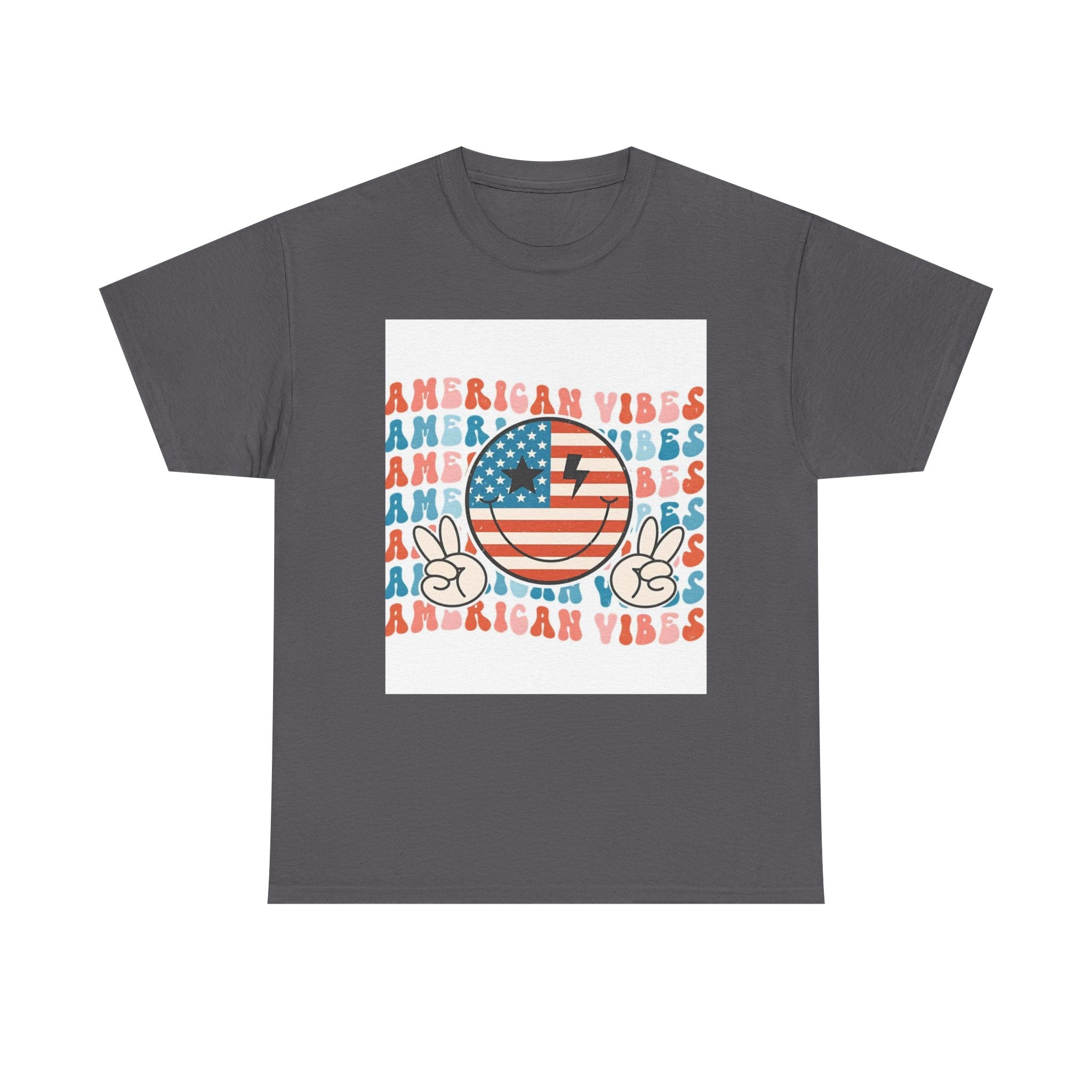 American Vibes T-Shirt — Retro Peace Smile Flag Graphic Tee for 4th of July & Summer