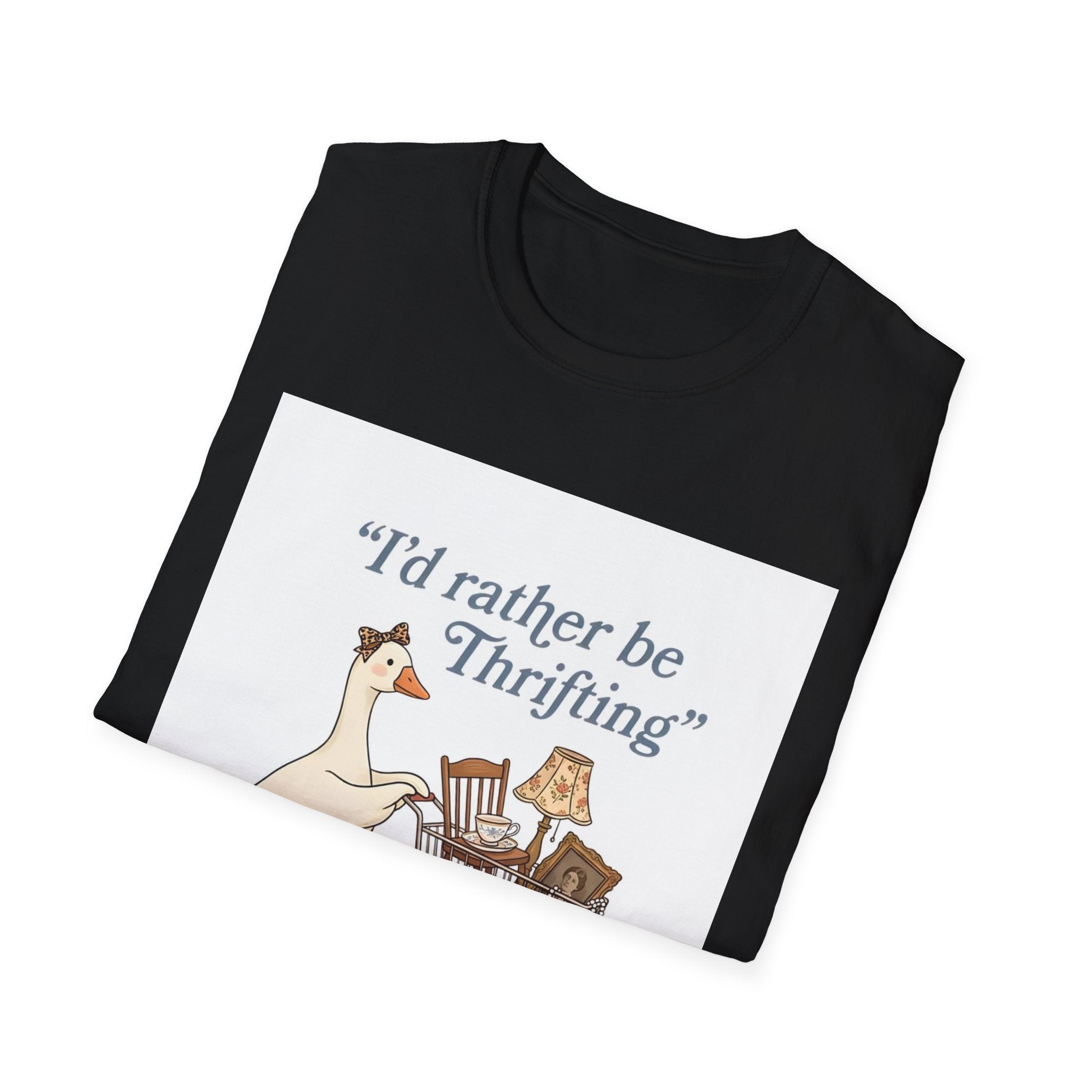 I'd Rather Be Thrifting T-Shirt — Cute Duck with Shopping Cart Vintage Graphic