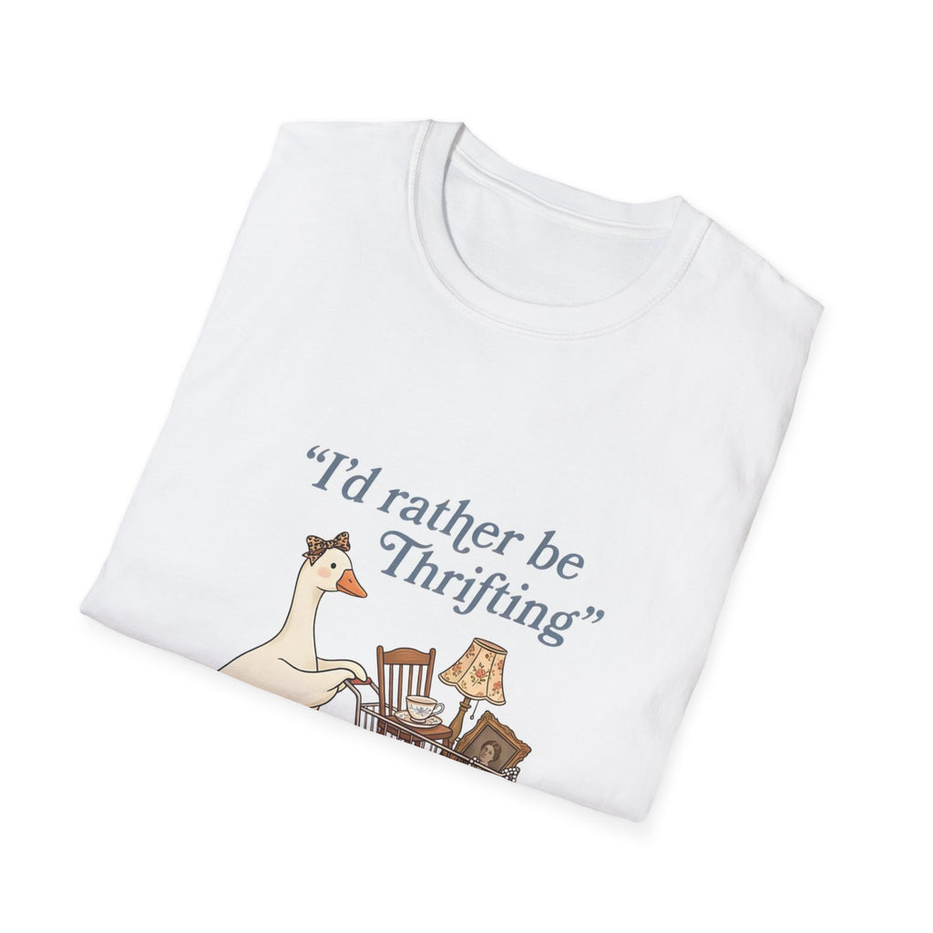 I'd Rather Be Thrifting T-Shirt — Cute Duck with Shopping Cart Vintage Graphic
