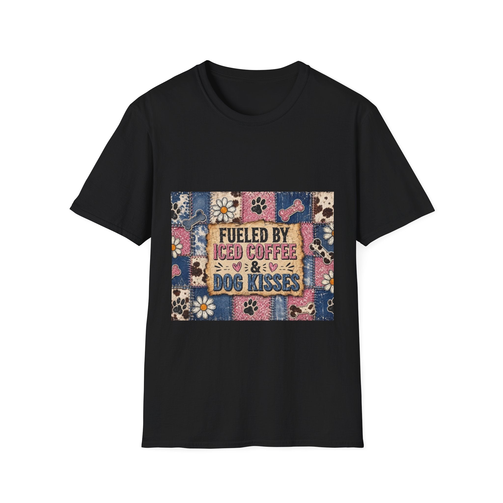 Dog Lover Tee — "Fueled by Iced Coffee & Dog Kisses" Graphic T-Shirt