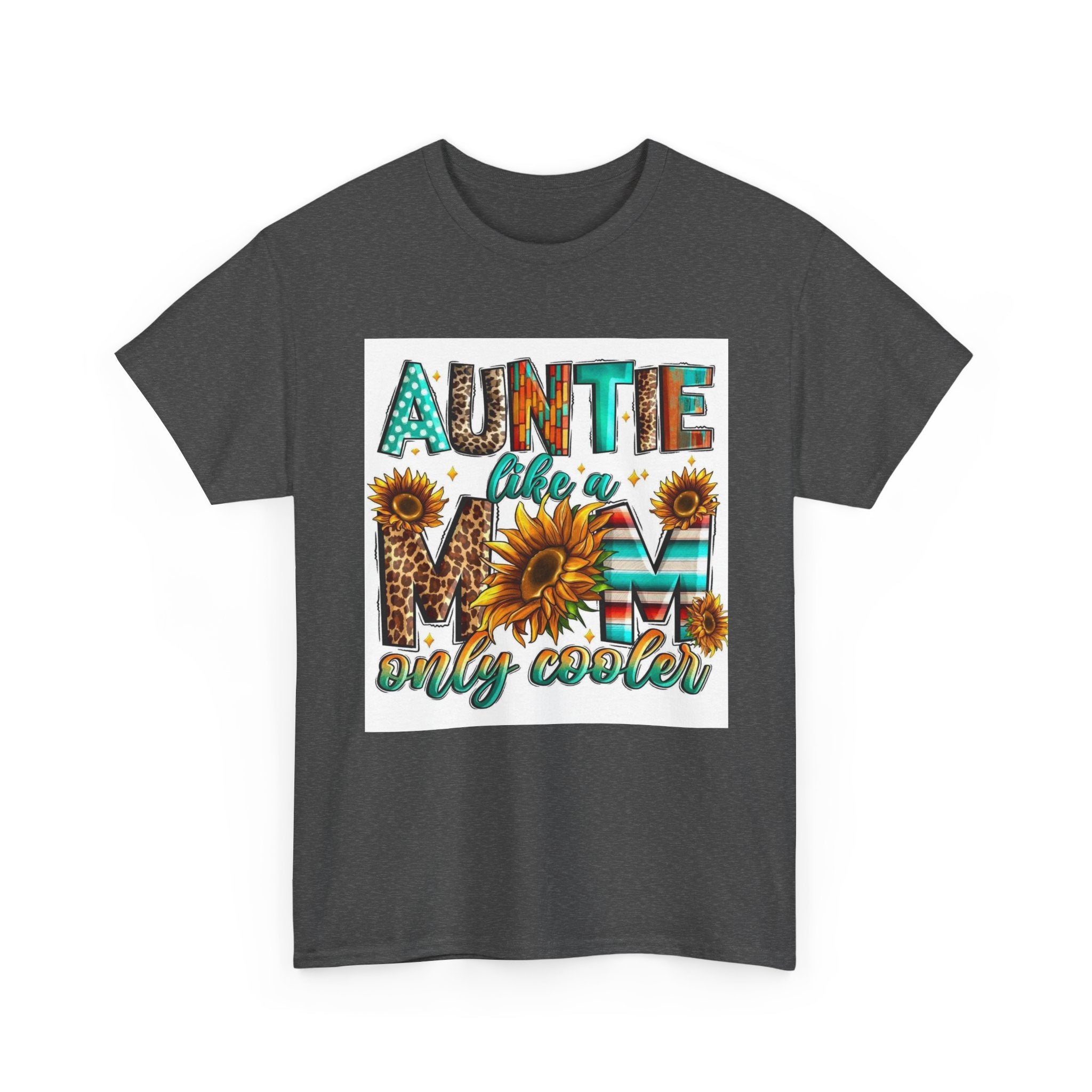 Auntie Like a Mom Only Cooler T-Shirt – Sunflower Boho Graphic Tee for Aunts