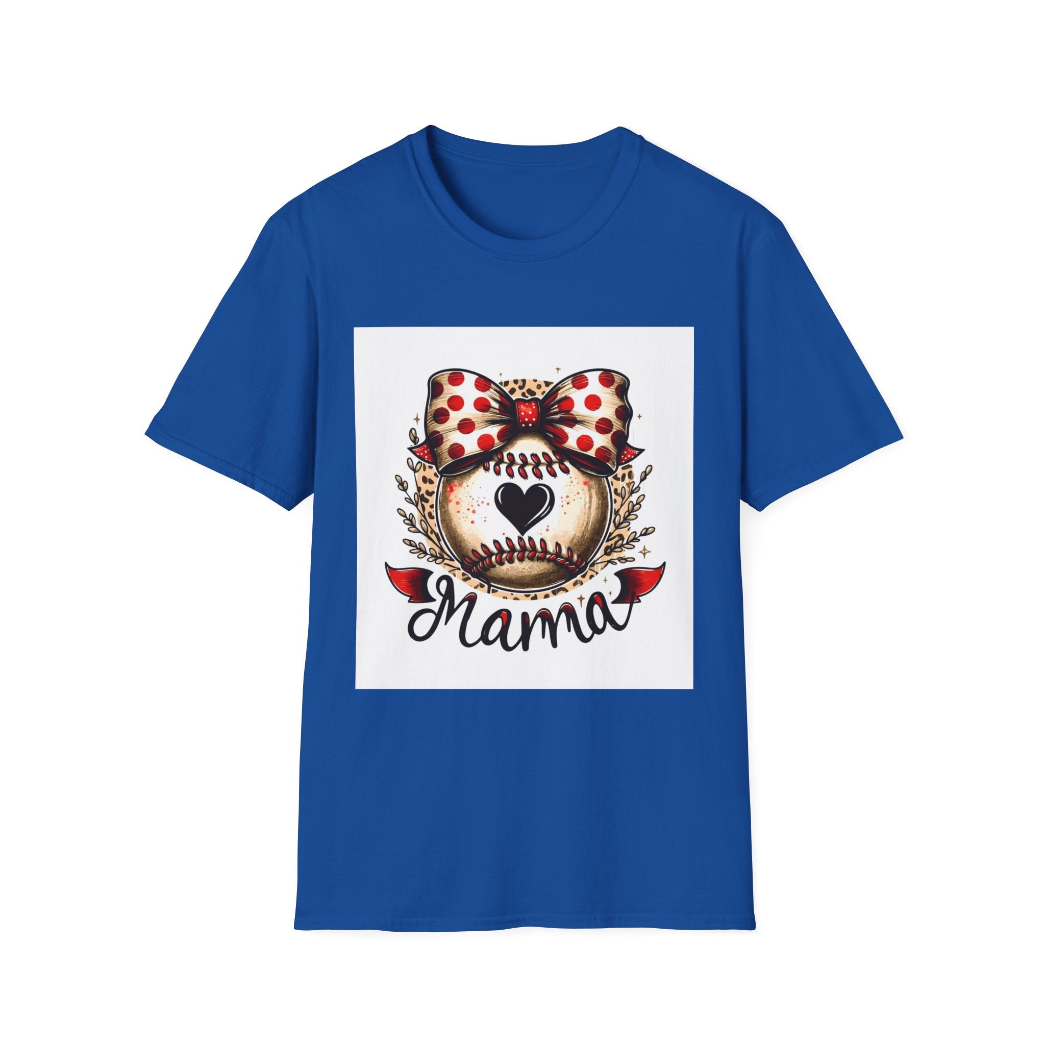 Mama Baseball Heart Tee — Cute Polka Dot Bow Softstyle T-Shirt