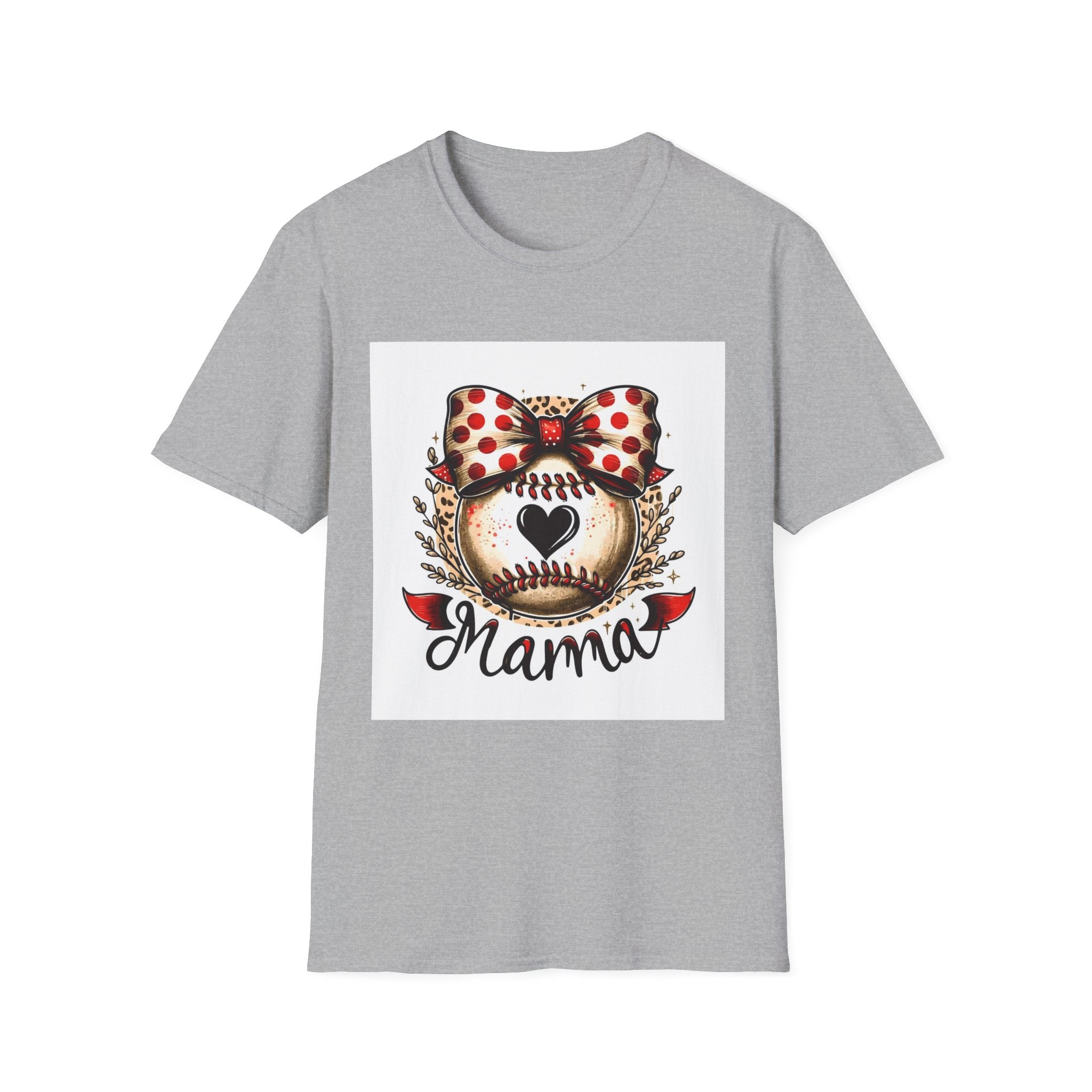 Mama Baseball Heart Tee — Cute Polka Dot Bow Softstyle T-Shirt