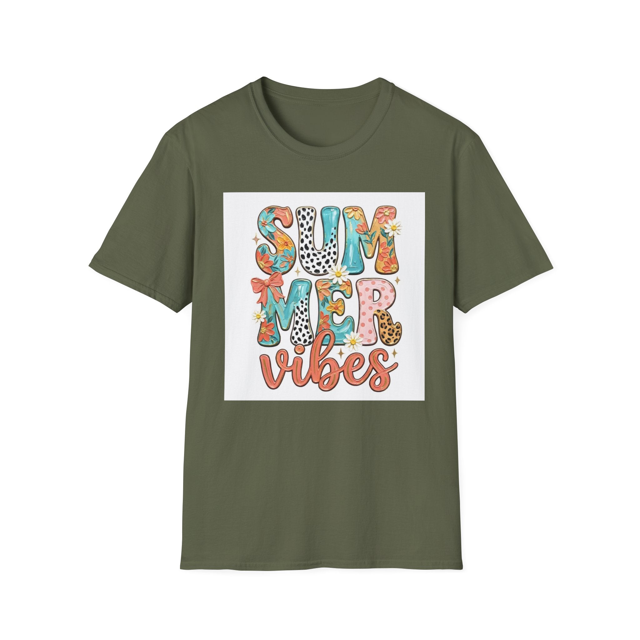 Summer Vibes T-Shirt — Colorful Floral & Leopard Print Graphic Tee
