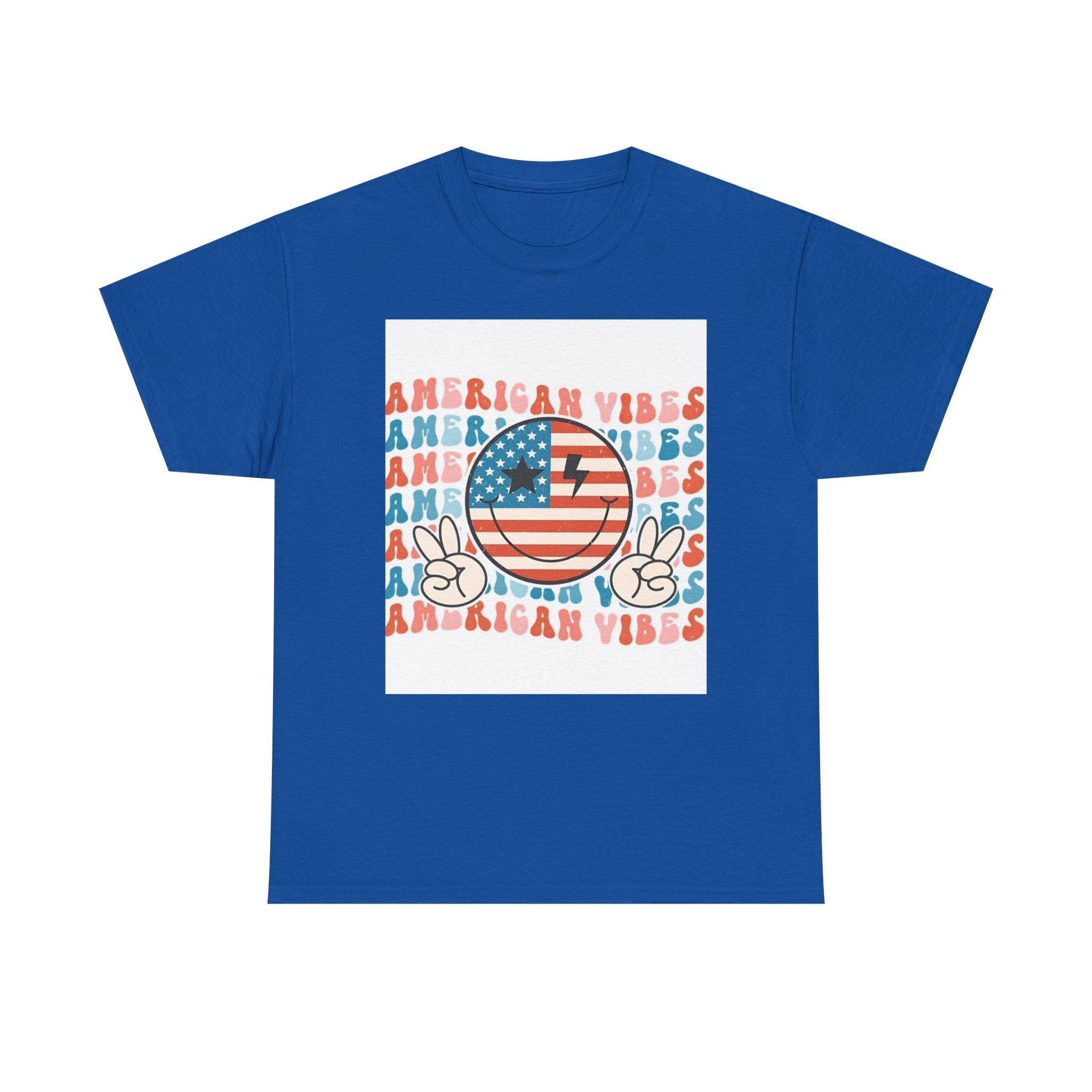 American Vibes T-Shirt — Retro Peace Smile Flag Graphic Tee for 4th of July & Summer