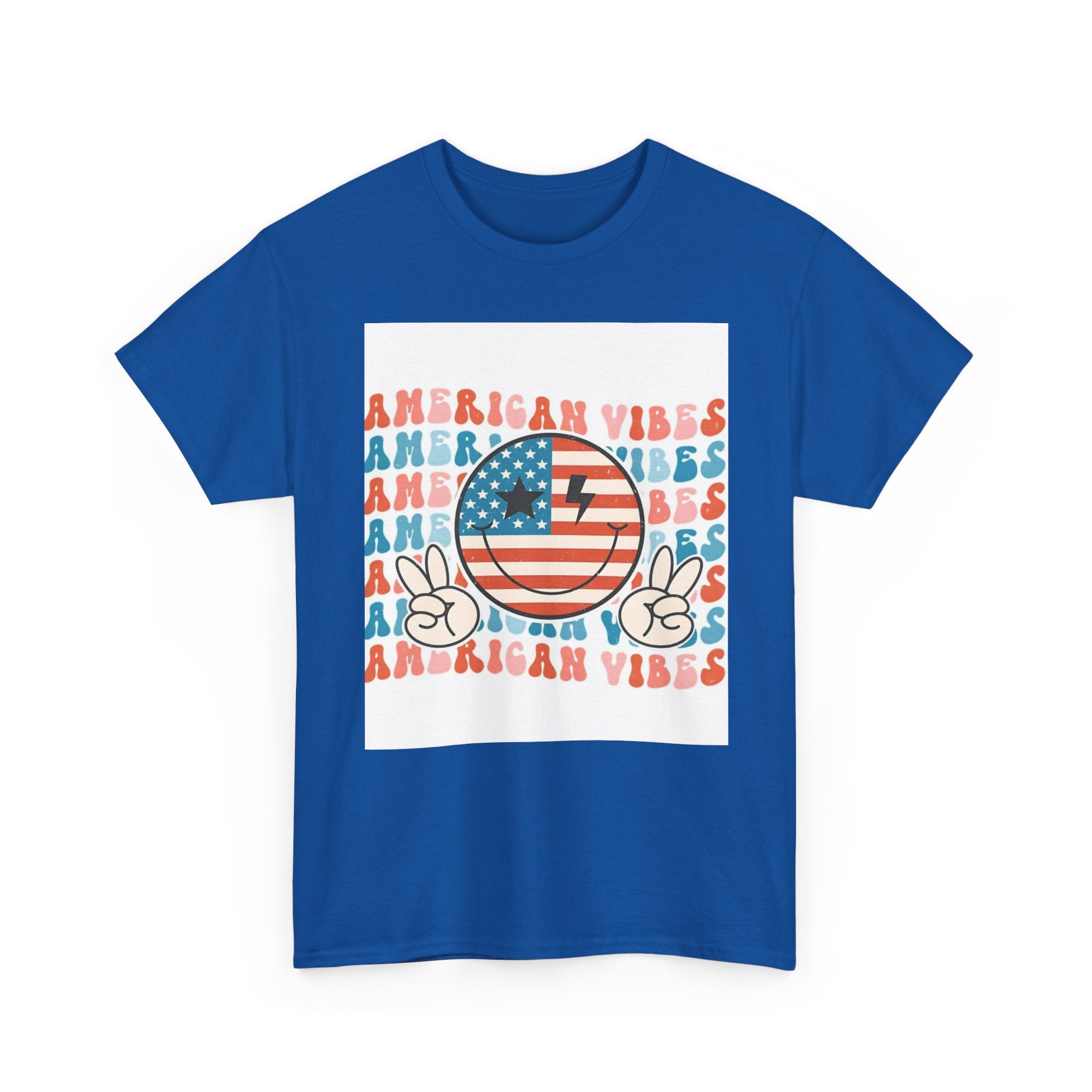 American Vibes T-Shirt — Retro Peace Smile Flag Graphic Tee for 4th of July & Summer