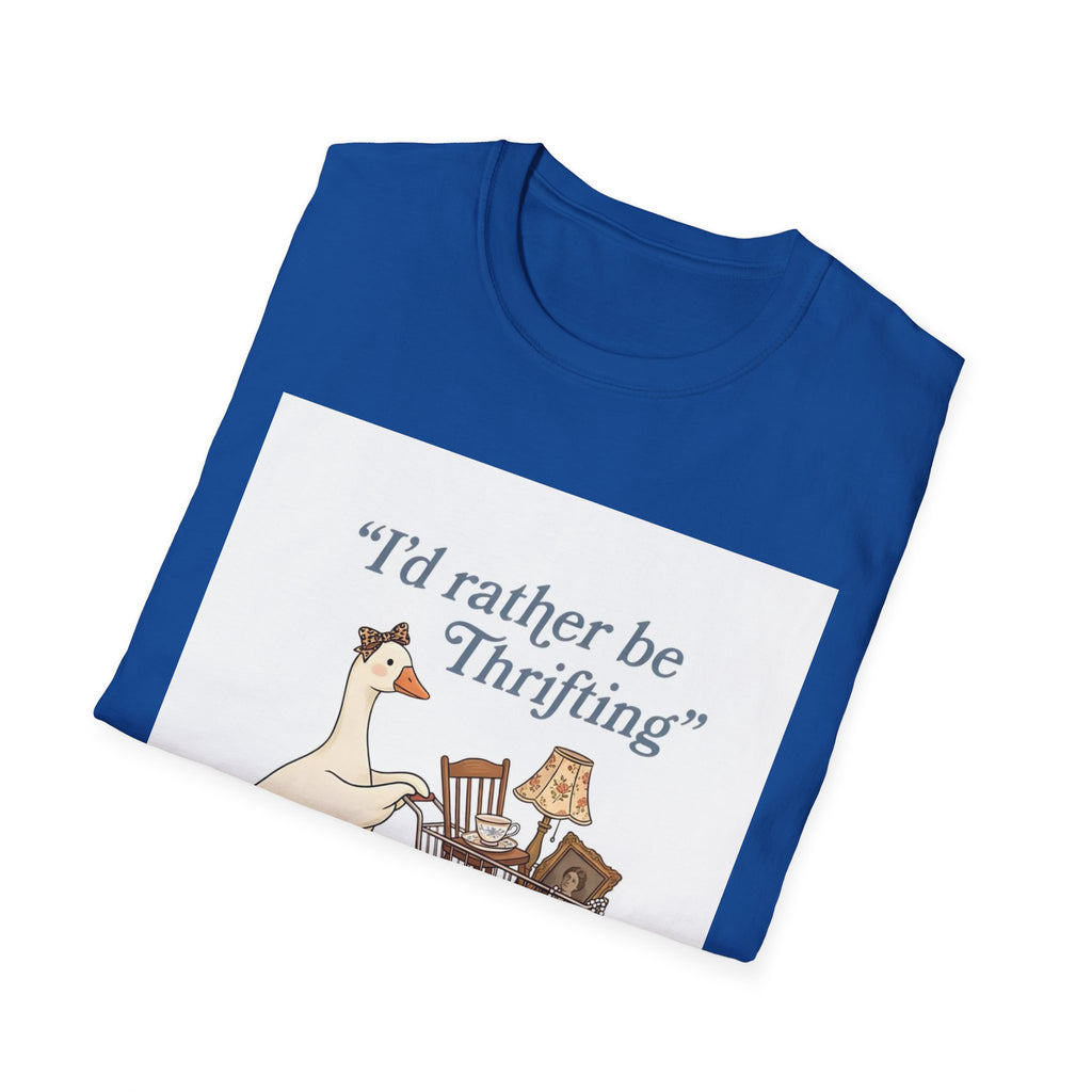 I'd Rather Be Thrifting T-Shirt — Cute Duck with Shopping Cart Vintage Graphic