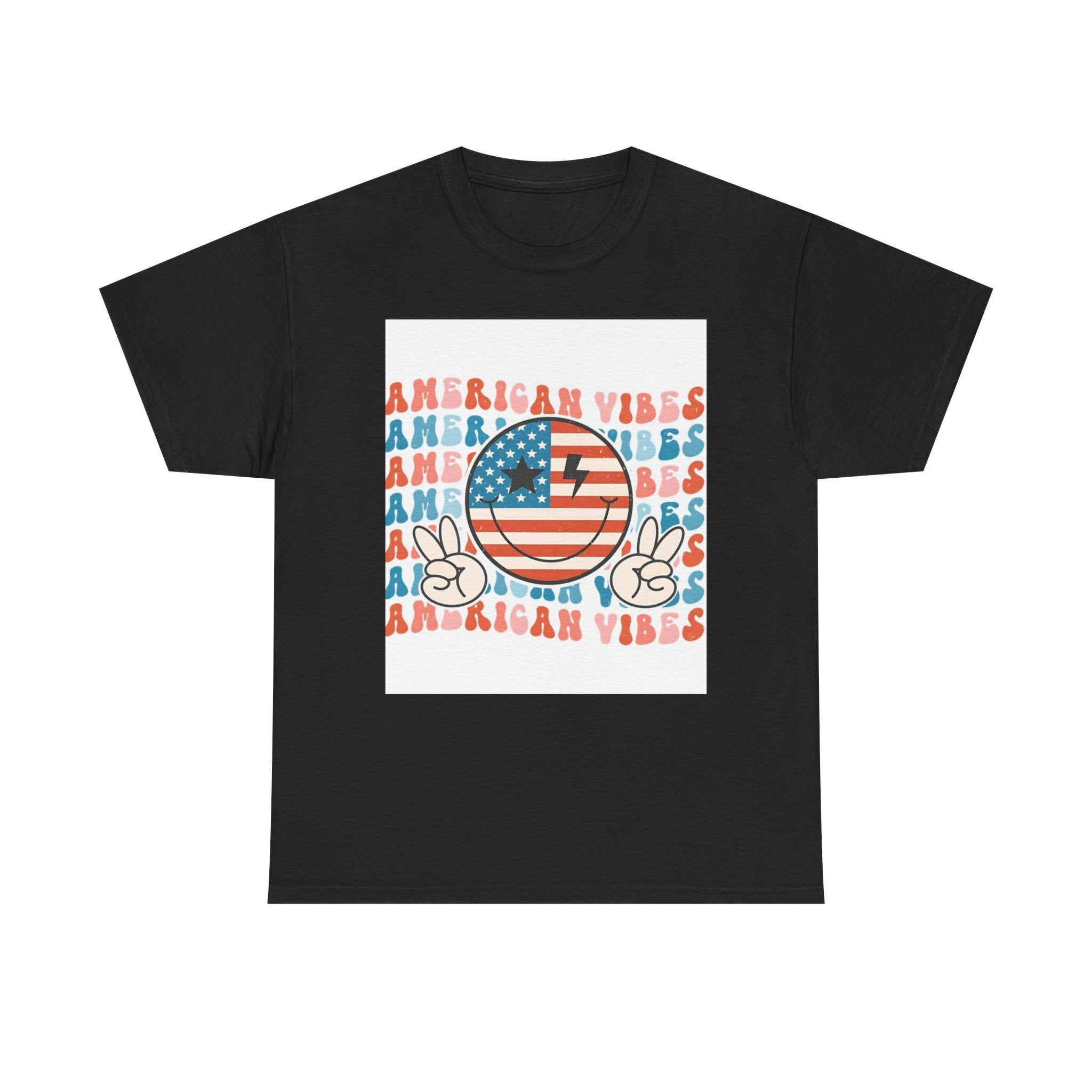 American Vibes T-Shirt — Retro Peace Smile Flag Graphic Tee for 4th of July & Summer