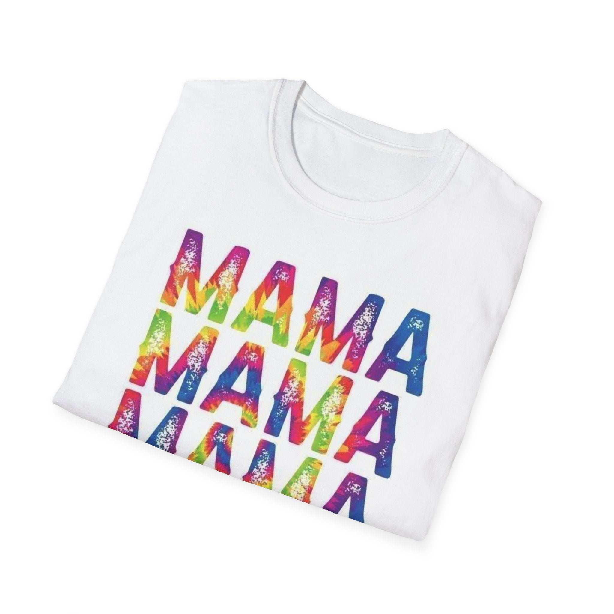 Mama Tie-Dye Stack T-Shirt — Colorful 'MAMA' Graphic Tee for Moms, Mother’s Day Gift