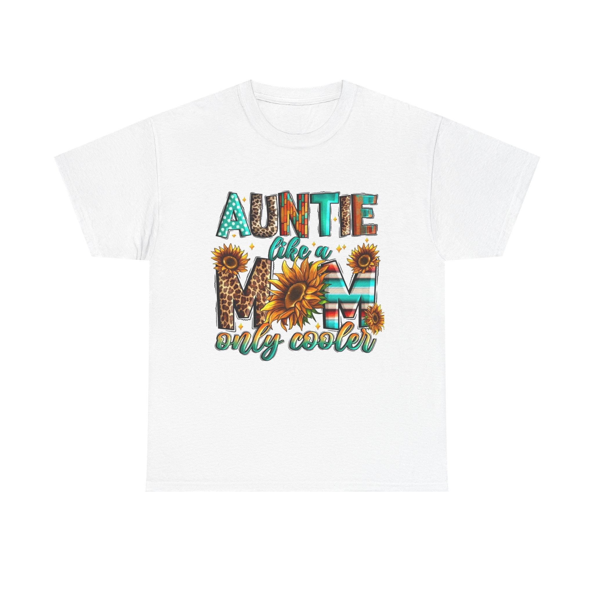 Auntie Like a Mom Only Cooler T-Shirt – Sunflower Boho Graphic Tee for Aunts