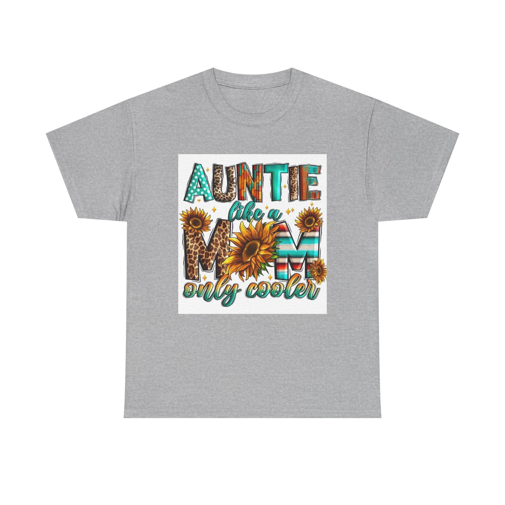 Auntie Like a Mom Only Cooler T-Shirt – Sunflower Boho Graphic Tee for Aunts