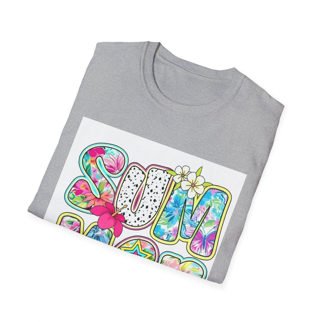 Summer Floral Graphic T-Shirt — Retro Tie-Dye 'SUMMER' Design