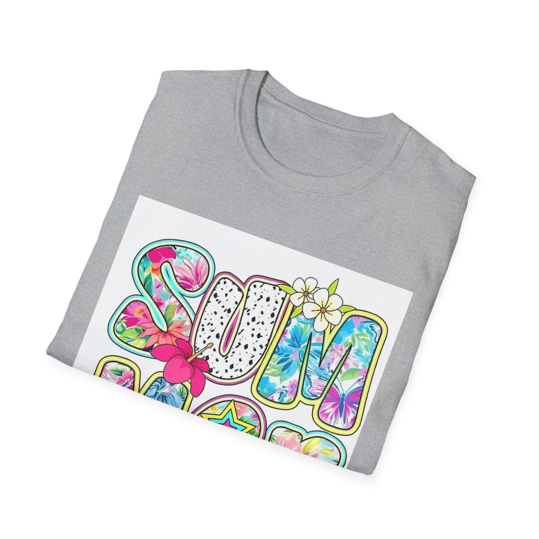 Summer Floral Graphic T-Shirt — Retro Tie-Dye 'SUMMER' Design