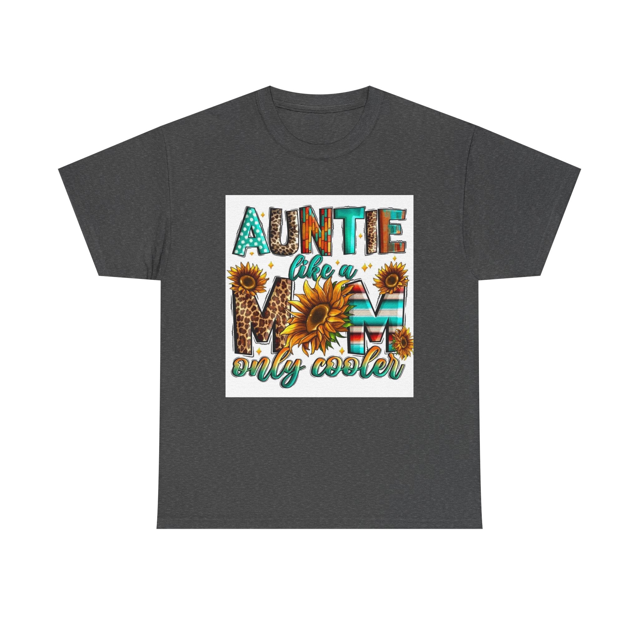 Auntie Like a Mom Only Cooler T-Shirt – Sunflower Boho Graphic Tee for Aunts