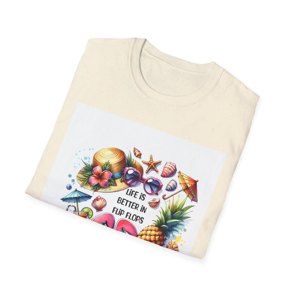 Beach Vibes T-Shirt — "Life Is Better in Flip Flops" Tropical Graphic Tee
