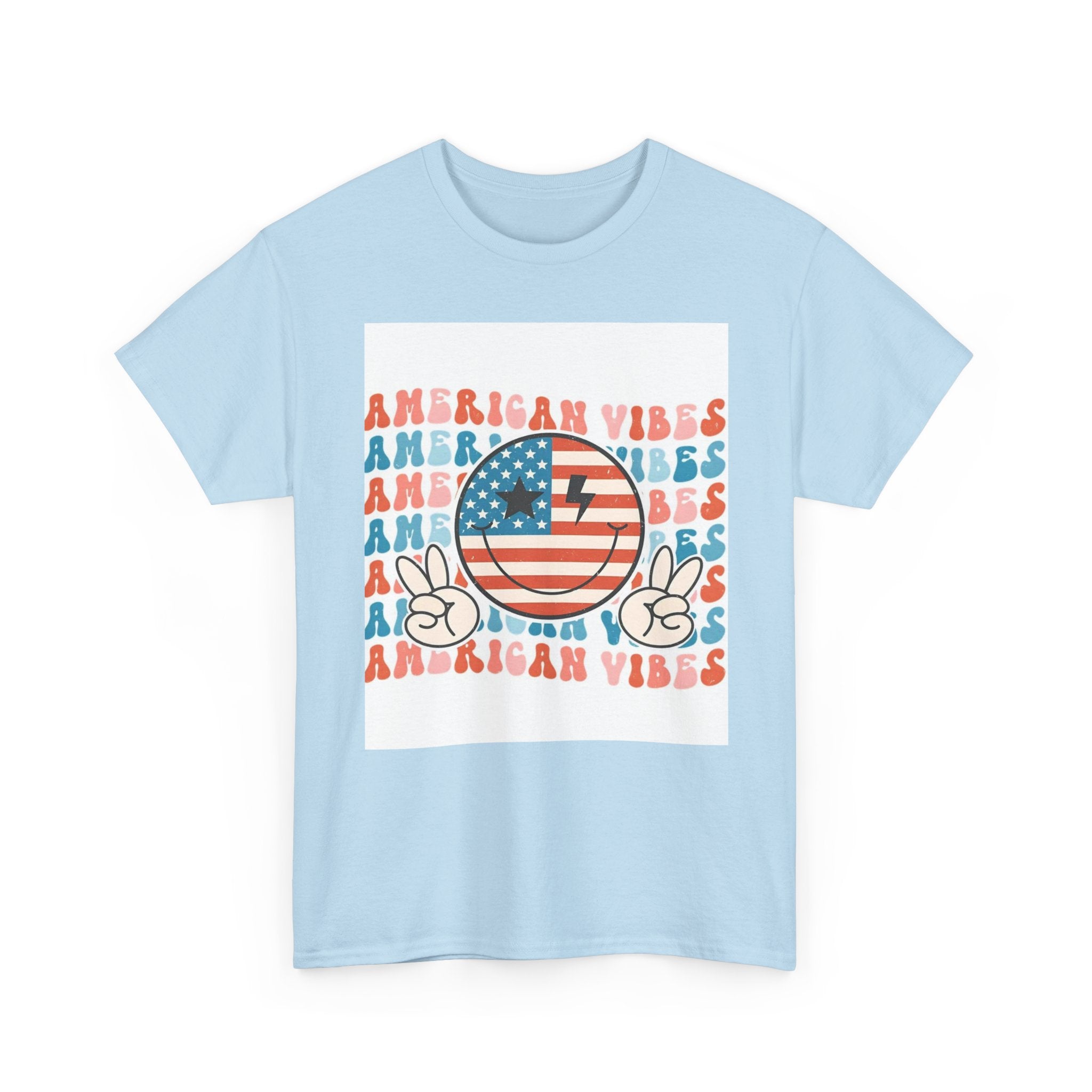 American Vibes T-Shirt — Retro Peace Smile Flag Graphic Tee for 4th of July & Summer