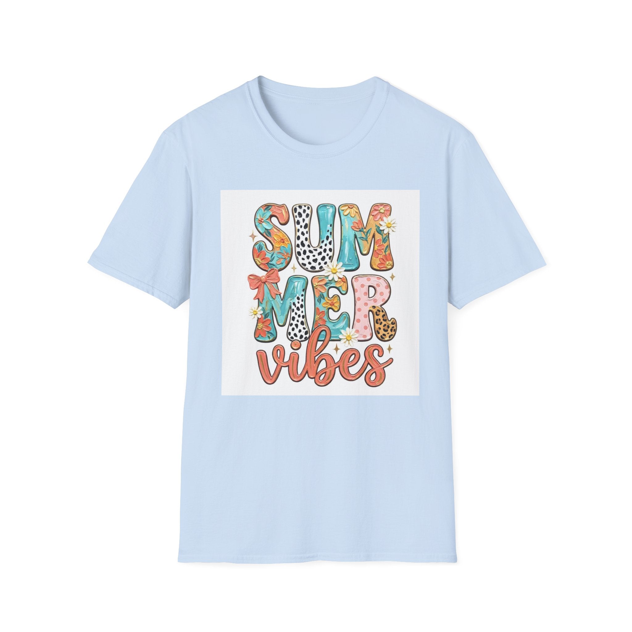 Summer Vibes T-Shirt — Colorful Floral & Leopard Print Graphic Tee