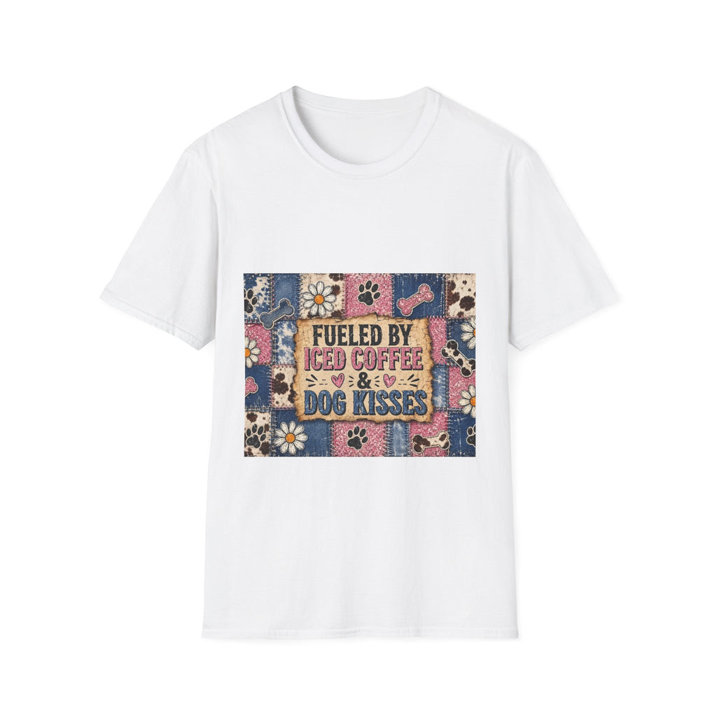 Dog Lover Tee — "Fueled by Iced Coffee & Dog Kisses" Graphic T-Shirt