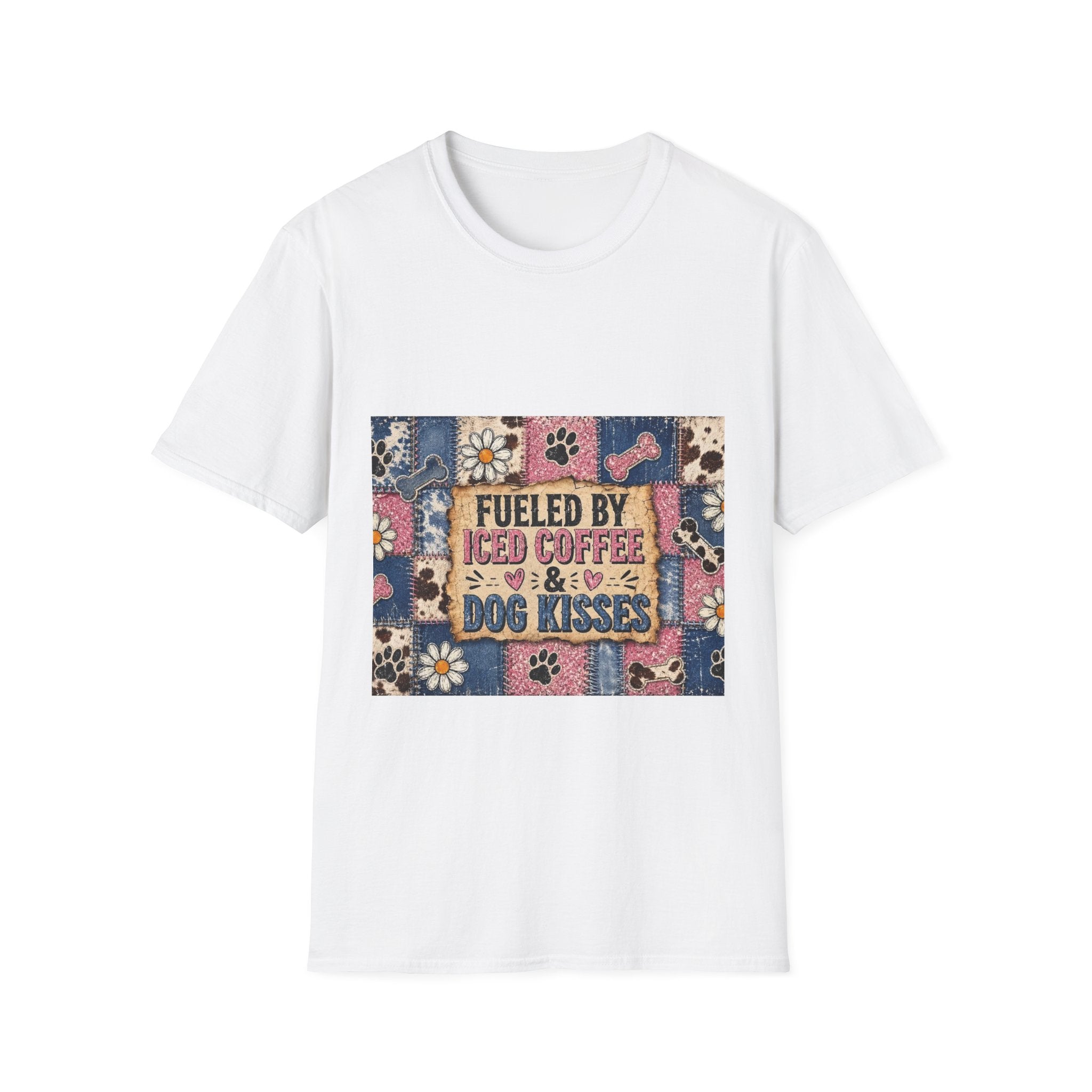 Dog Lover Tee — "Fueled by Iced Coffee & Dog Kisses" Graphic T-Shirt