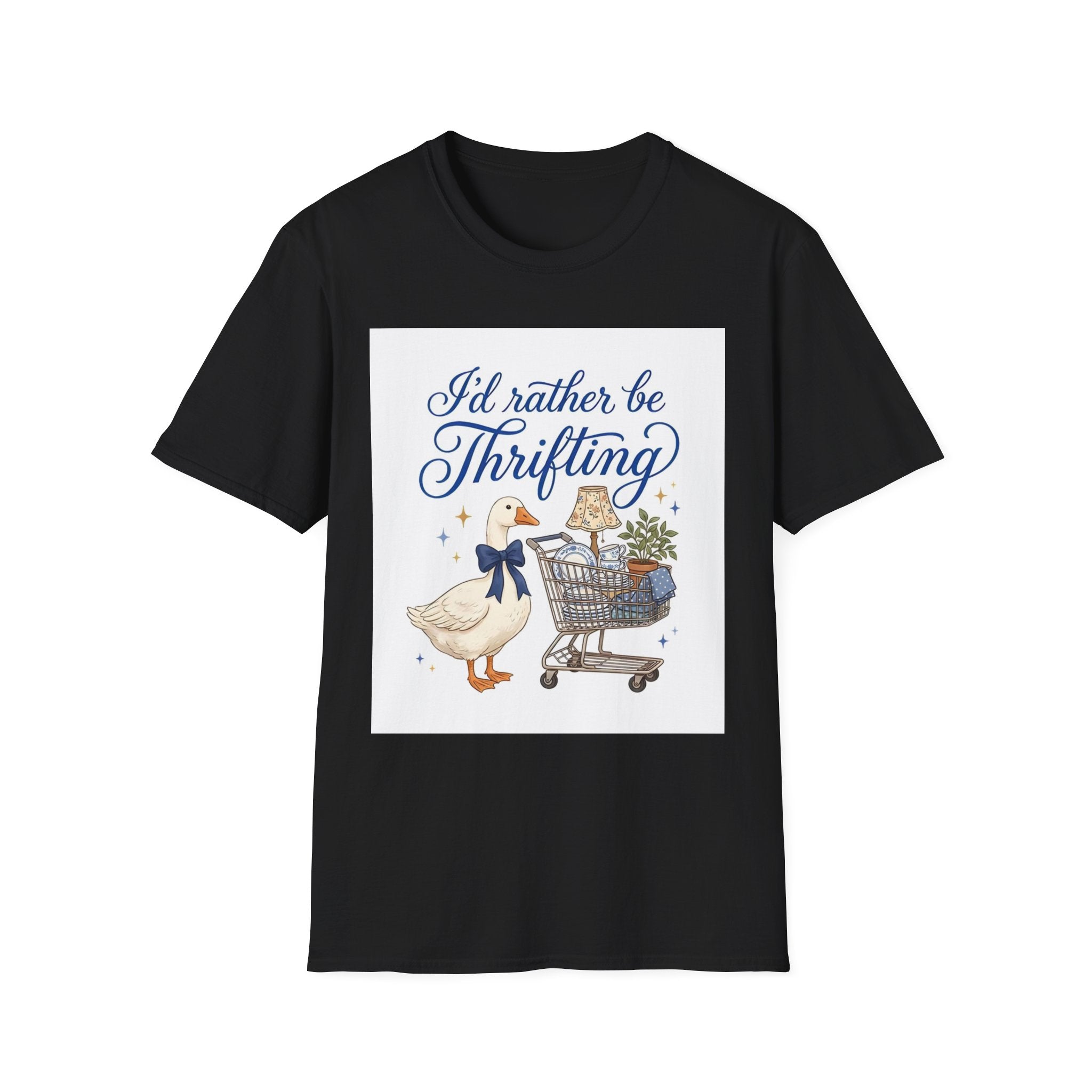 I'd Rather Be Thrifting T-Shirt — Cute Goose & Shopping Cart Vintage Graphic Tee