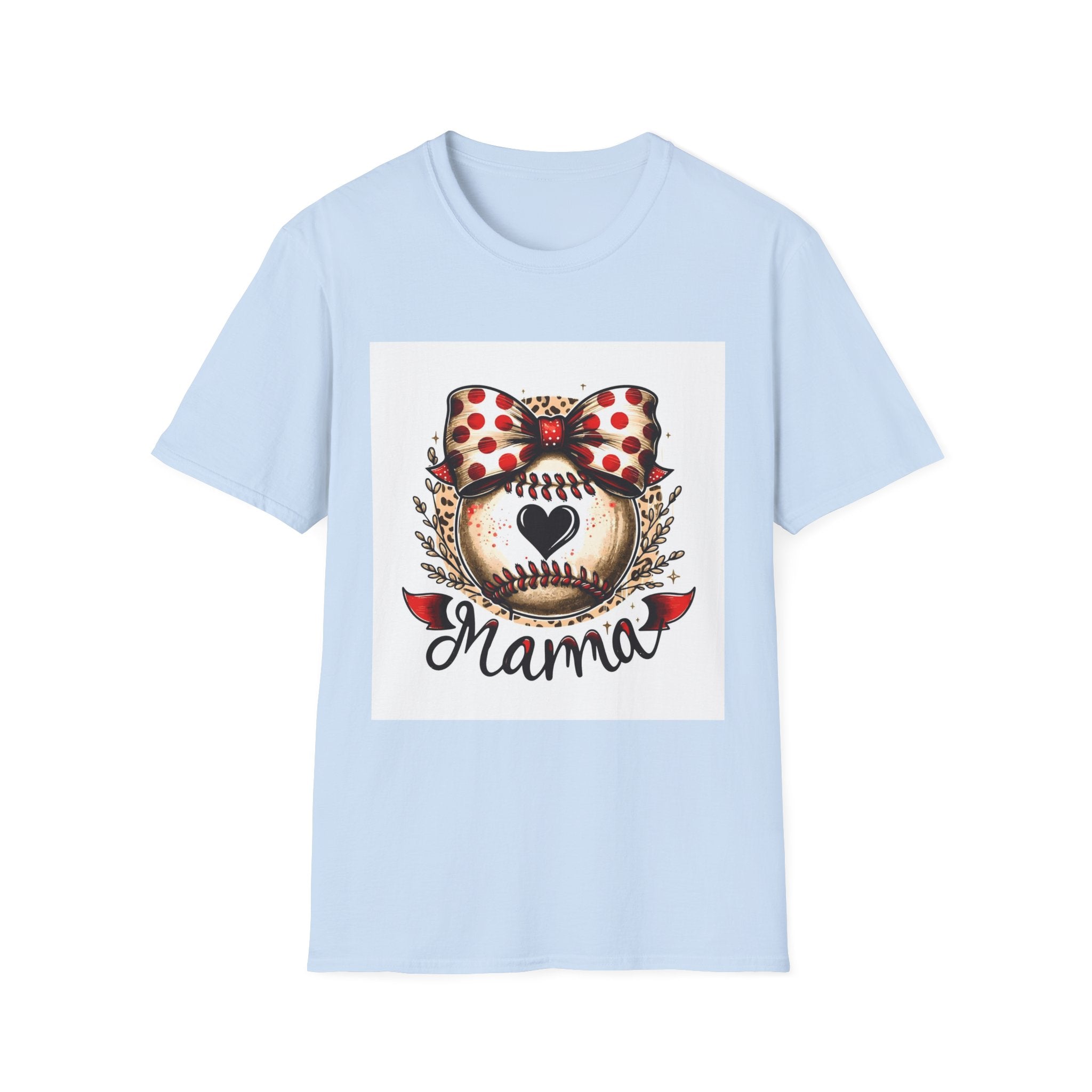 Mama Baseball Heart Tee — Cute Polka Dot Bow Softstyle T-Shirt