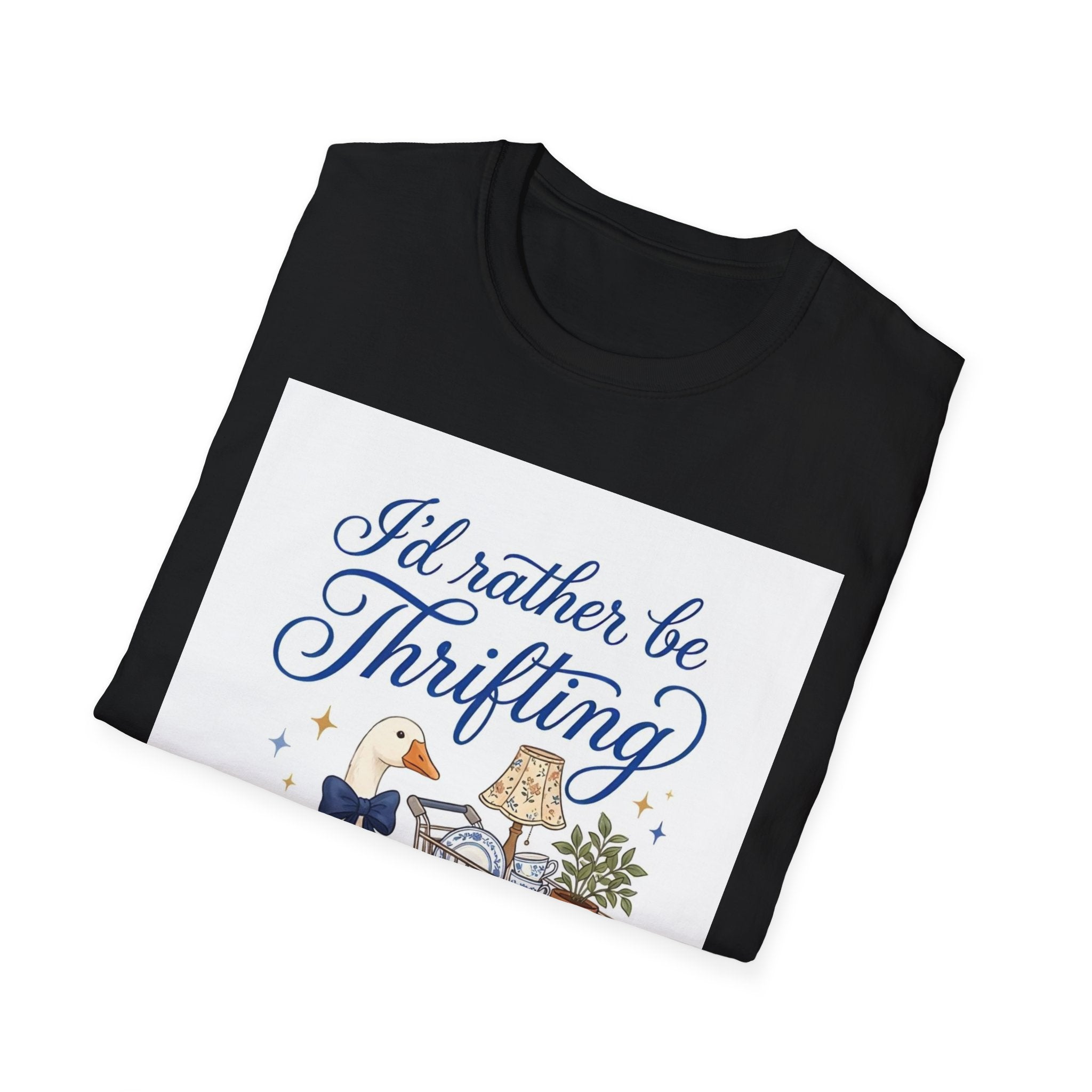 I'd Rather Be Thrifting T-Shirt — Cute Goose & Shopping Cart Vintage Graphic Tee
