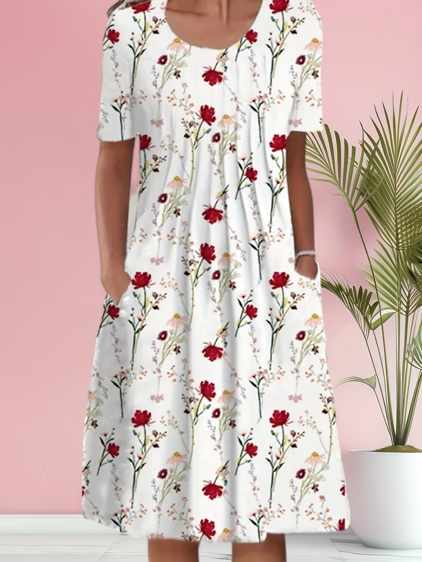 Floral Print Plus Size Pocket Casual Dress