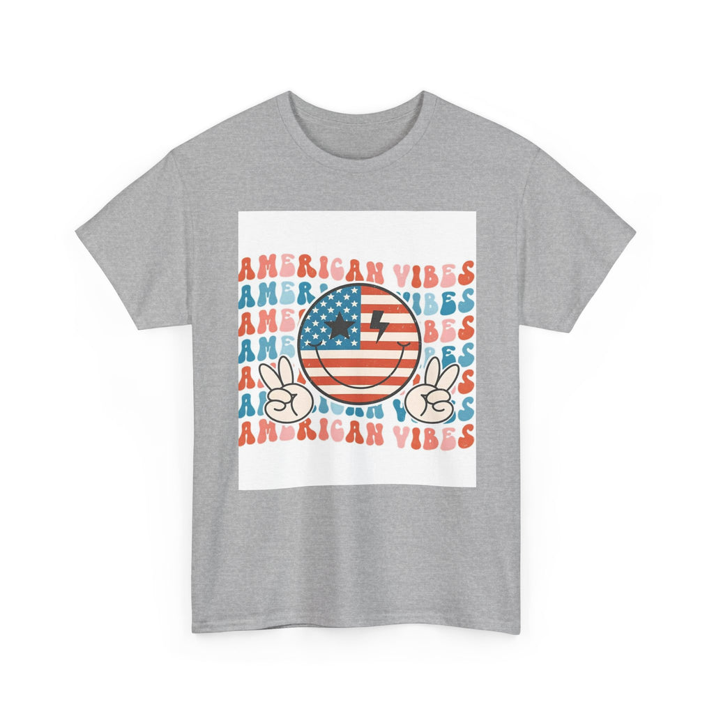 American Vibes T-Shirt — Retro Peace Smile Flag Graphic Tee for 4th of July & Summer