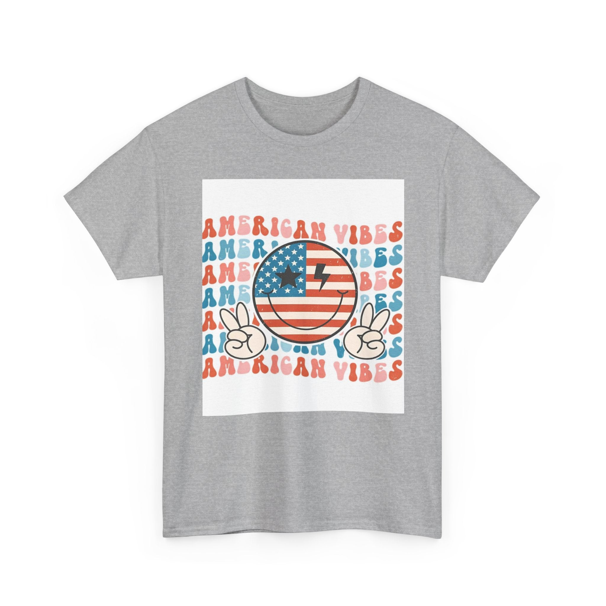 American Vibes T-Shirt — Retro Peace Smile Flag Graphic Tee for 4th of July & Summer
