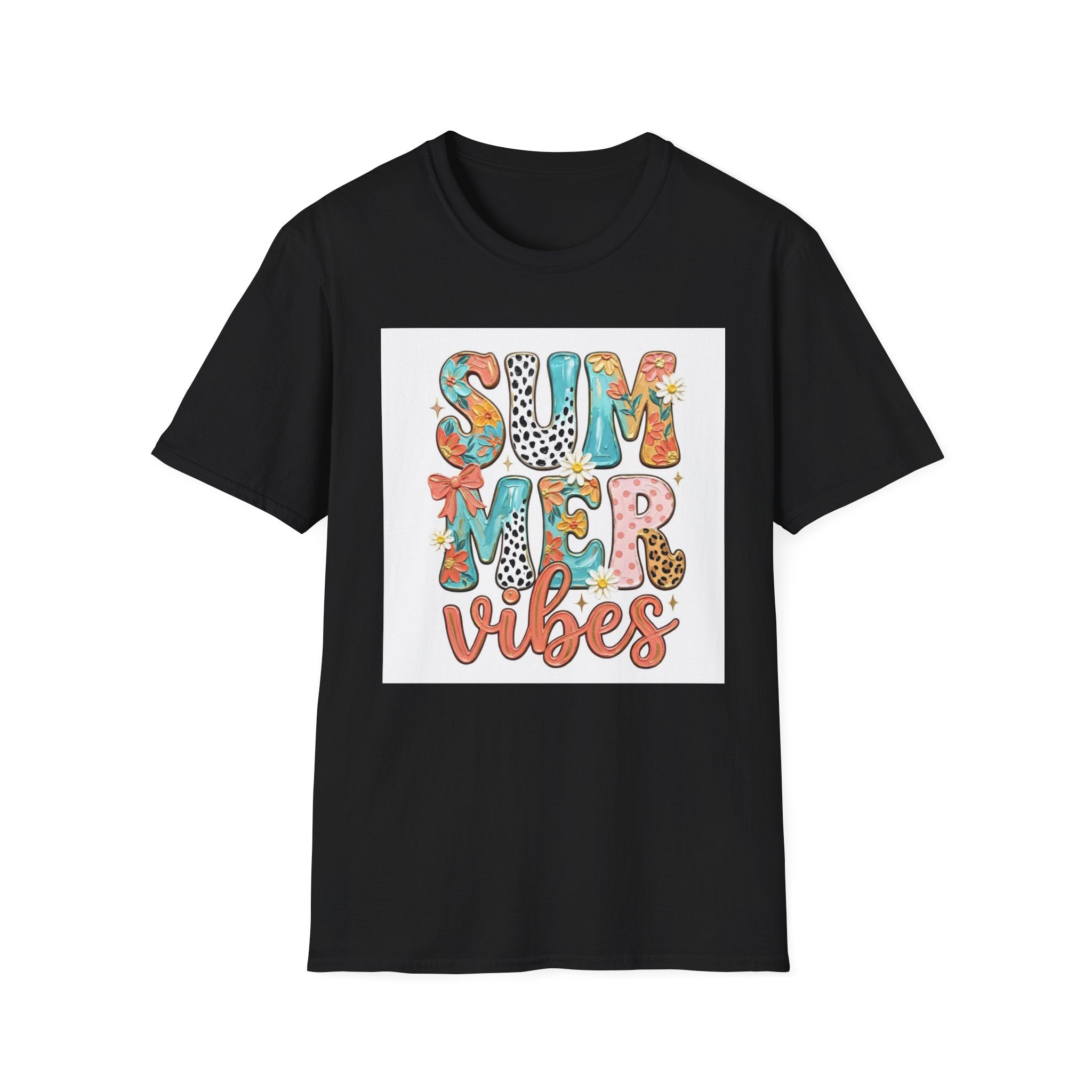 Summer Vibes T-Shirt — Colorful Floral & Leopard Print Graphic Tee