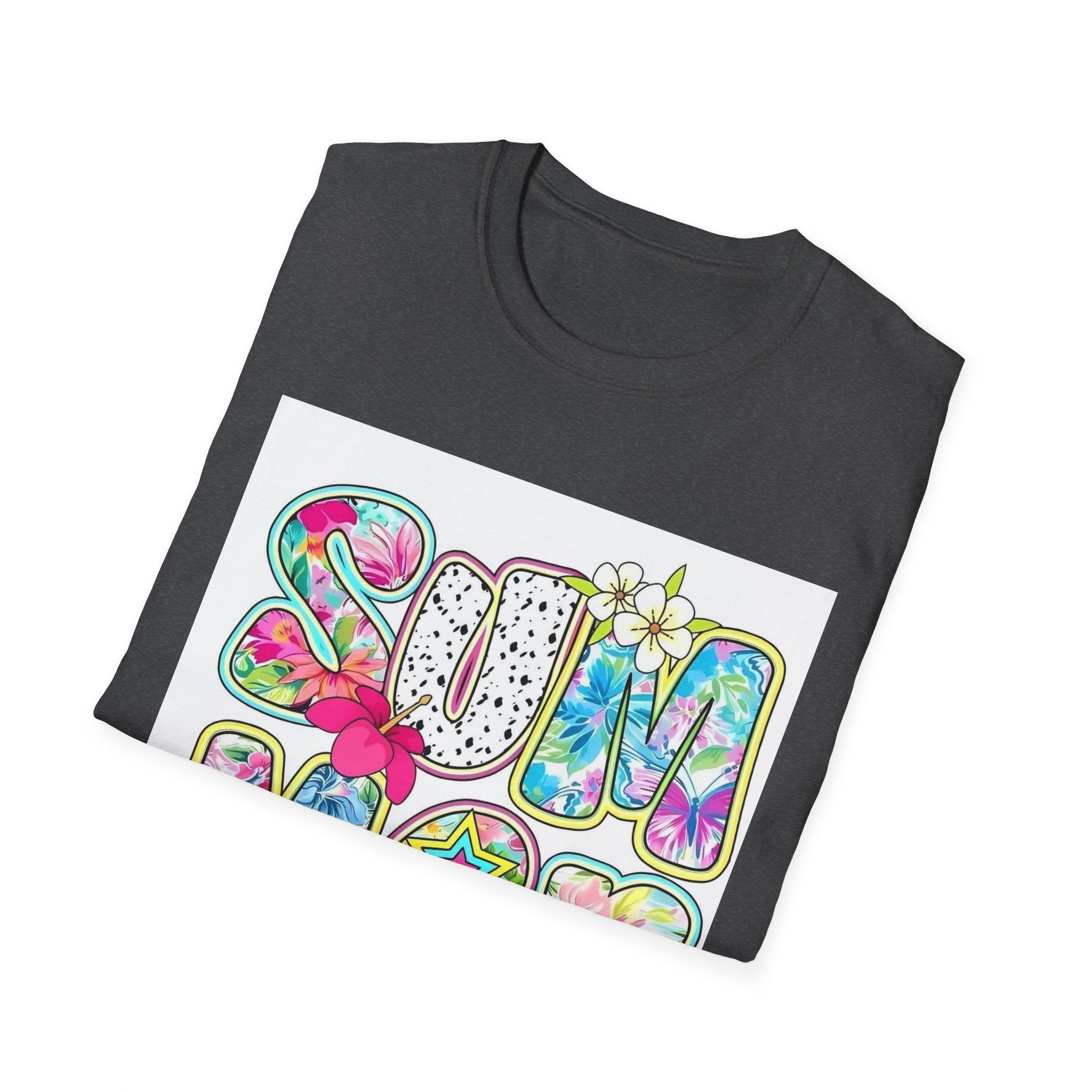 Summer Floral Graphic T-Shirt — Retro Tie-Dye 'SUMMER' Design