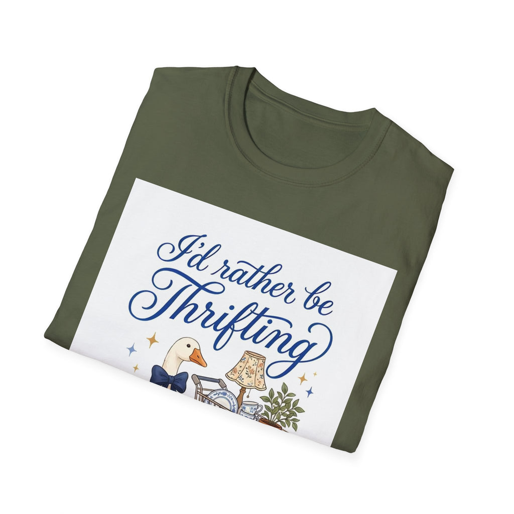 I'd Rather Be Thrifting T-Shirt — Cute Goose & Shopping Cart Vintage Graphic Tee