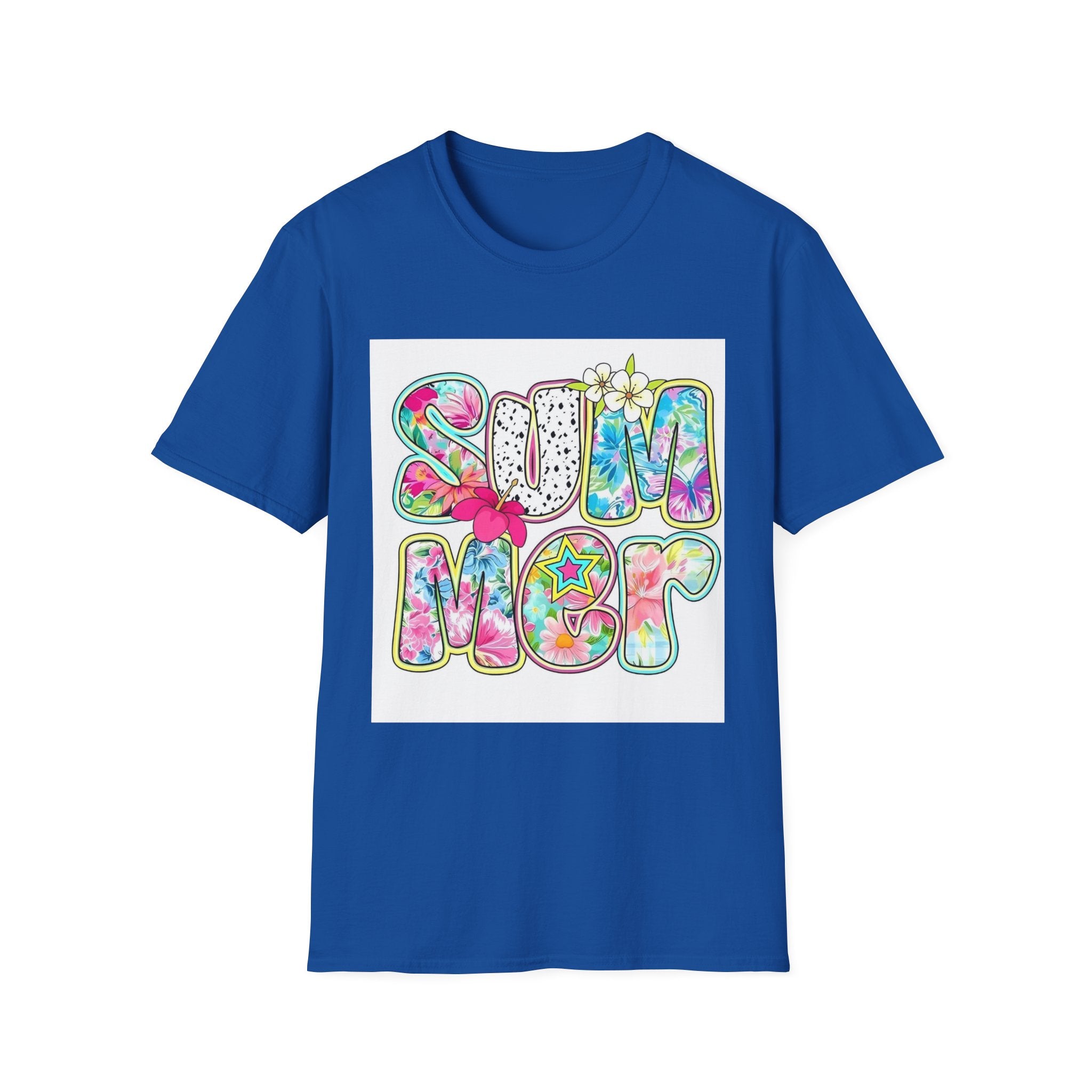 Summer Floral Graphic T-Shirt — Retro Tie-Dye 'SUMMER' Design