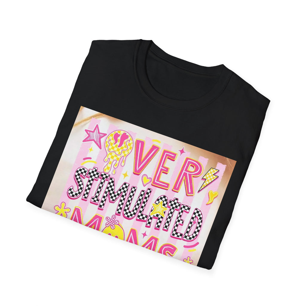 “Overstimulated Moms Club” Graphic T-Shirt — Funny Mom Gift, Bright Retro Doodle Design