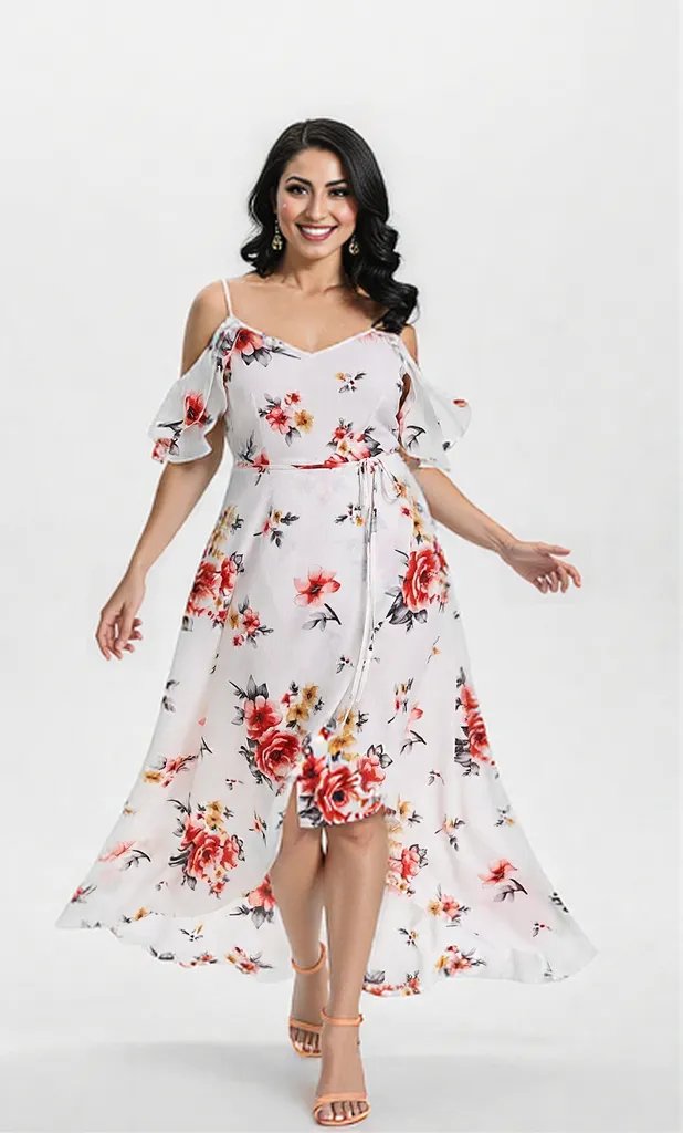 Beautiful Floral Print Women Summer Plus Size Loose Beach Long Dress Skirt