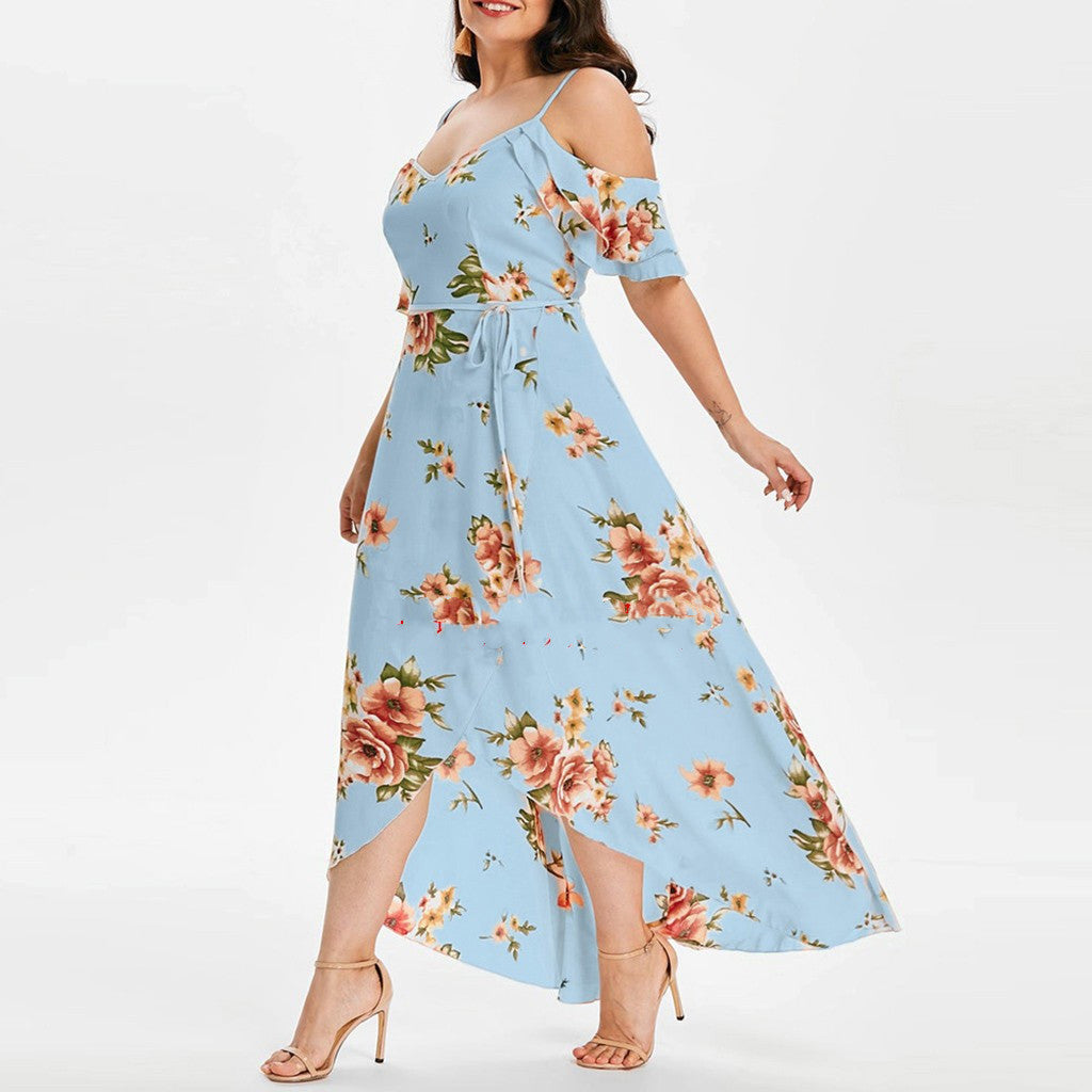 Beautiful Floral Print Women Summer Plus Size Loose Beach Long Dress Skirt