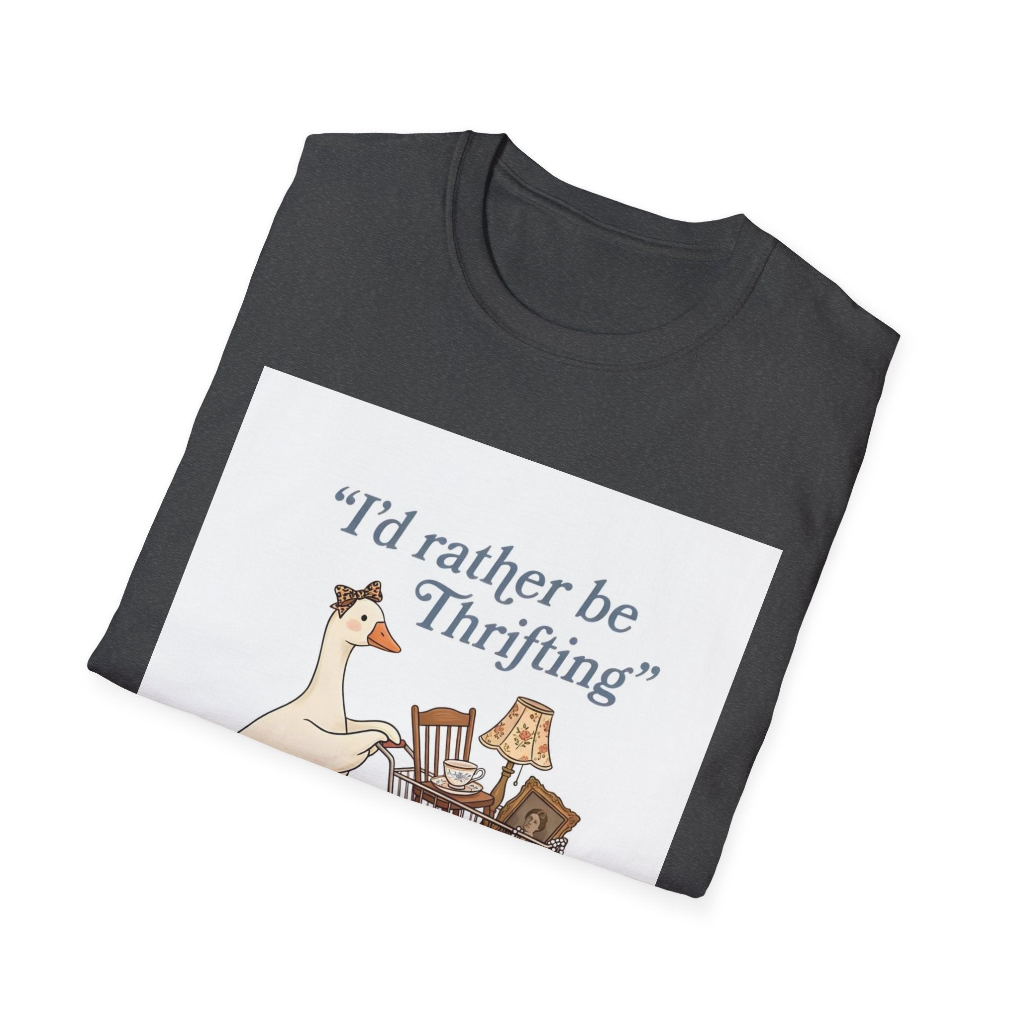 I'd Rather Be Thrifting T-Shirt — Cute Duck with Shopping Cart Vintage Graphic